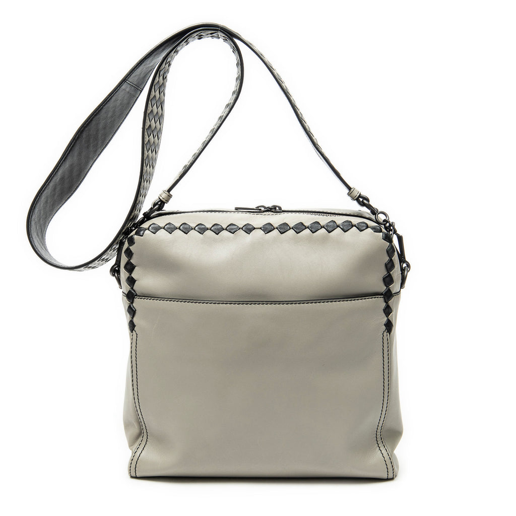 Shoulder Bag Square Zip Crossbody Taupe Smooth Calfskin Leather