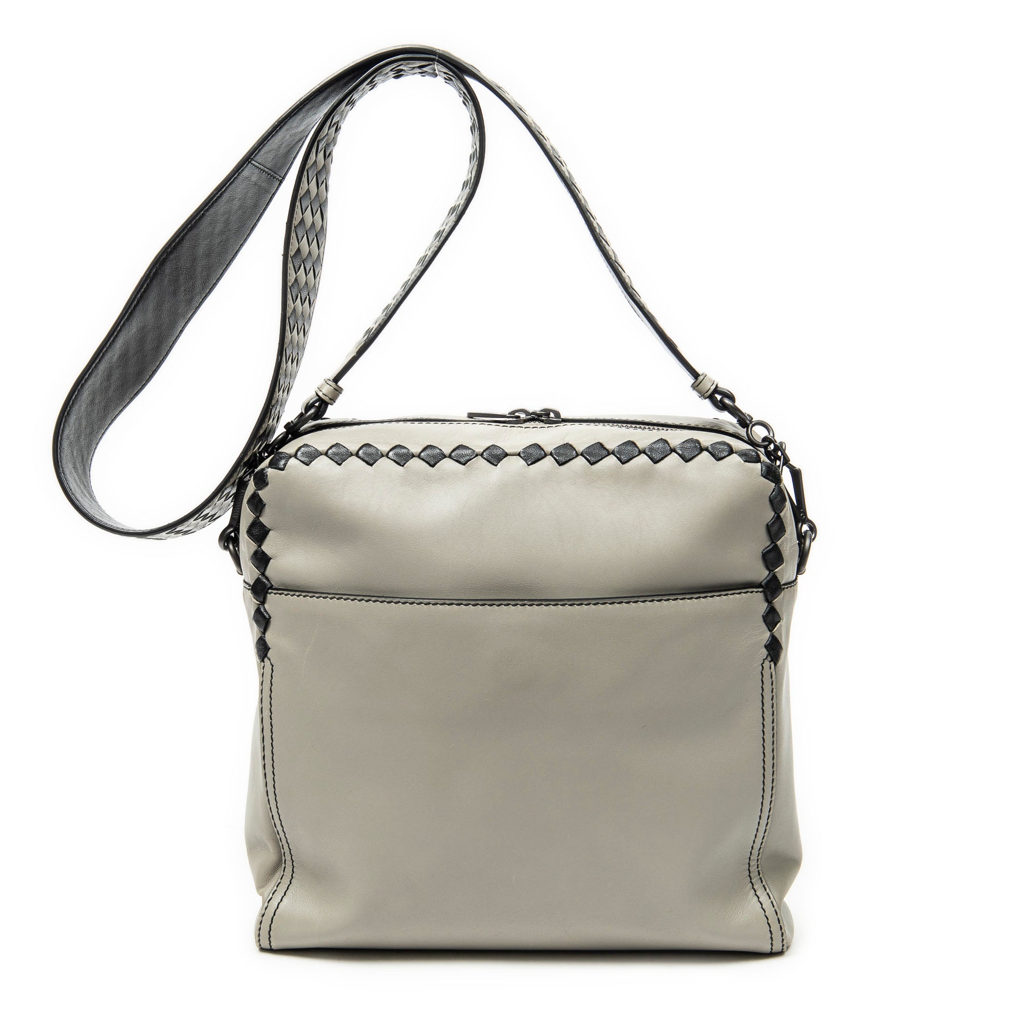 Shoulder Bag Square Zip Crossbody Taupe Smooth Calfskin Leather
