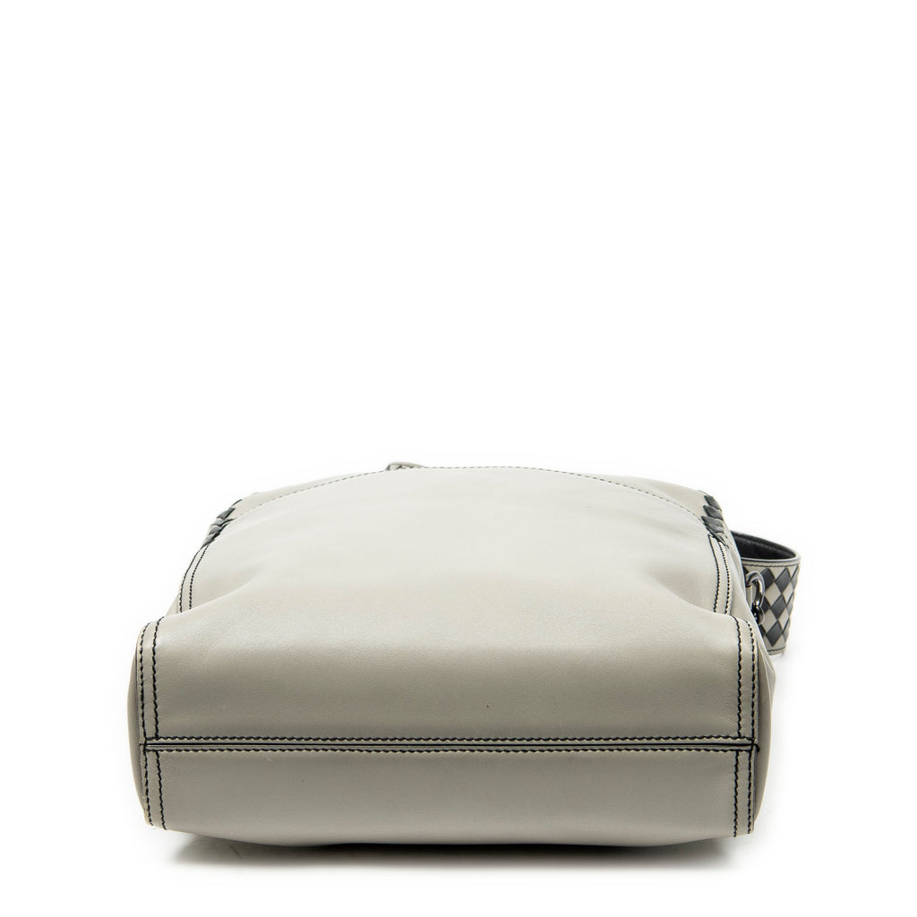 Shoulder Bag Square Zip Crossbody Taupe Smooth Calfskin Leather
