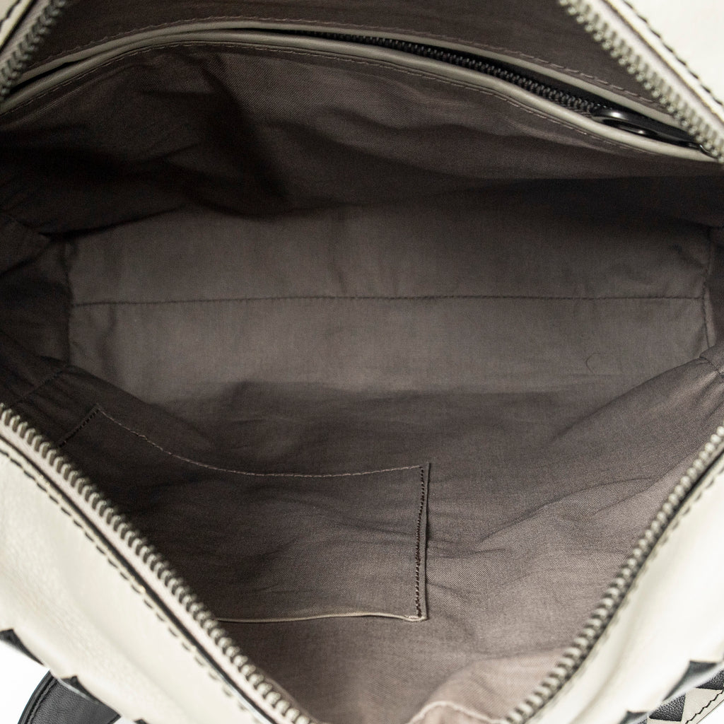 Shoulder Bag Square Zip Crossbody Taupe Smooth Calfskin Leather