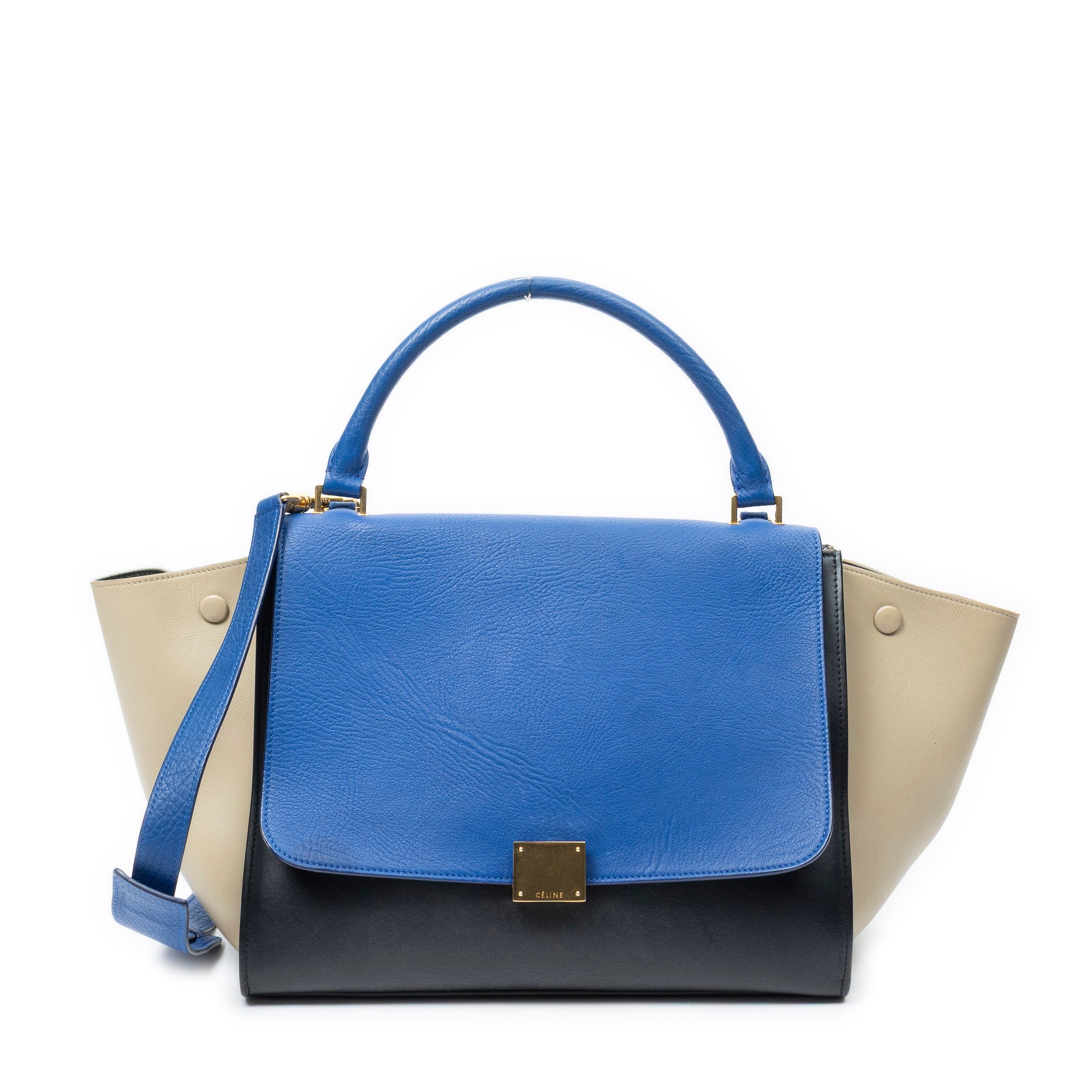 Shoulder Bag Medium Tricolor Trapeze Black Smooth Leather