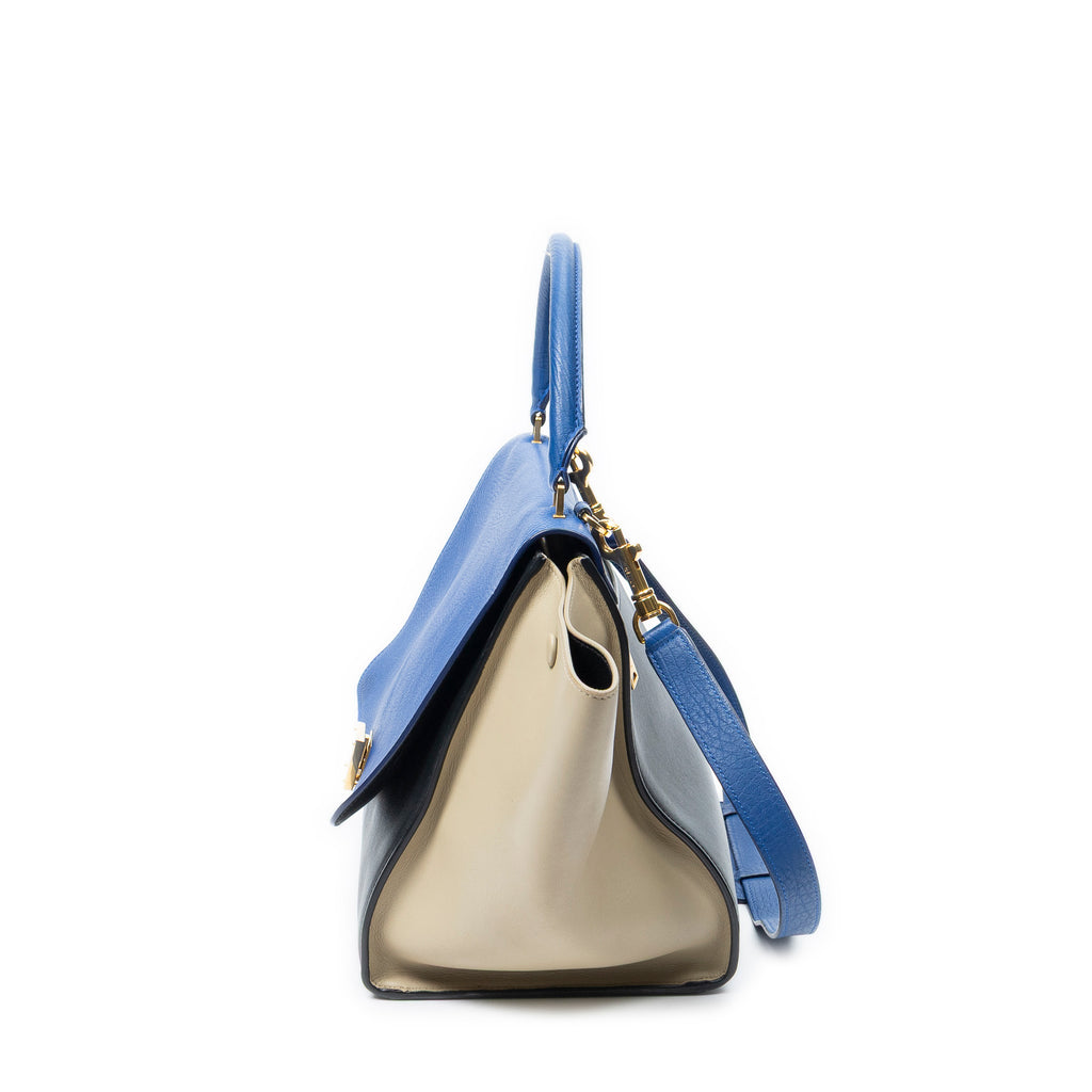 Shoulder Bag Medium Tricolor Trapeze Black Smooth Leather