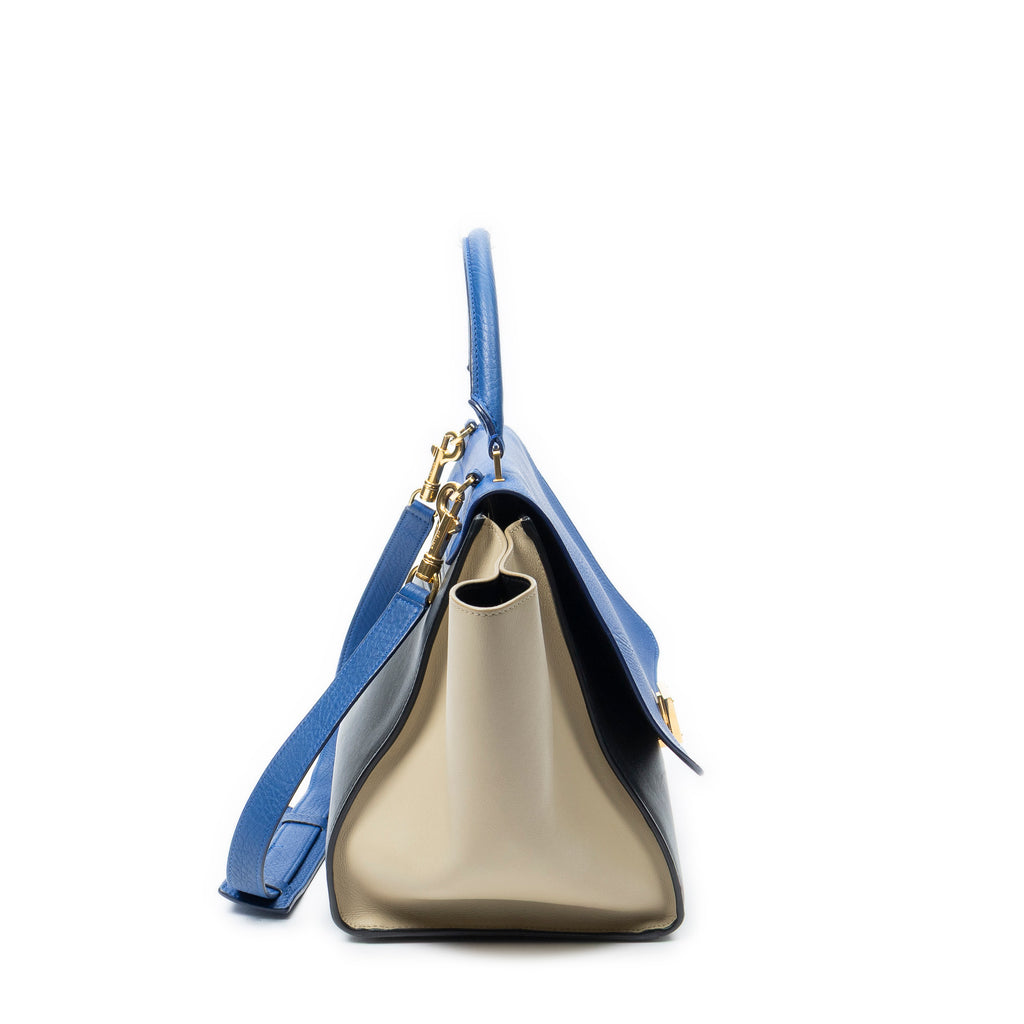 Shoulder Bag Medium Tricolor Trapeze Black Smooth Leather