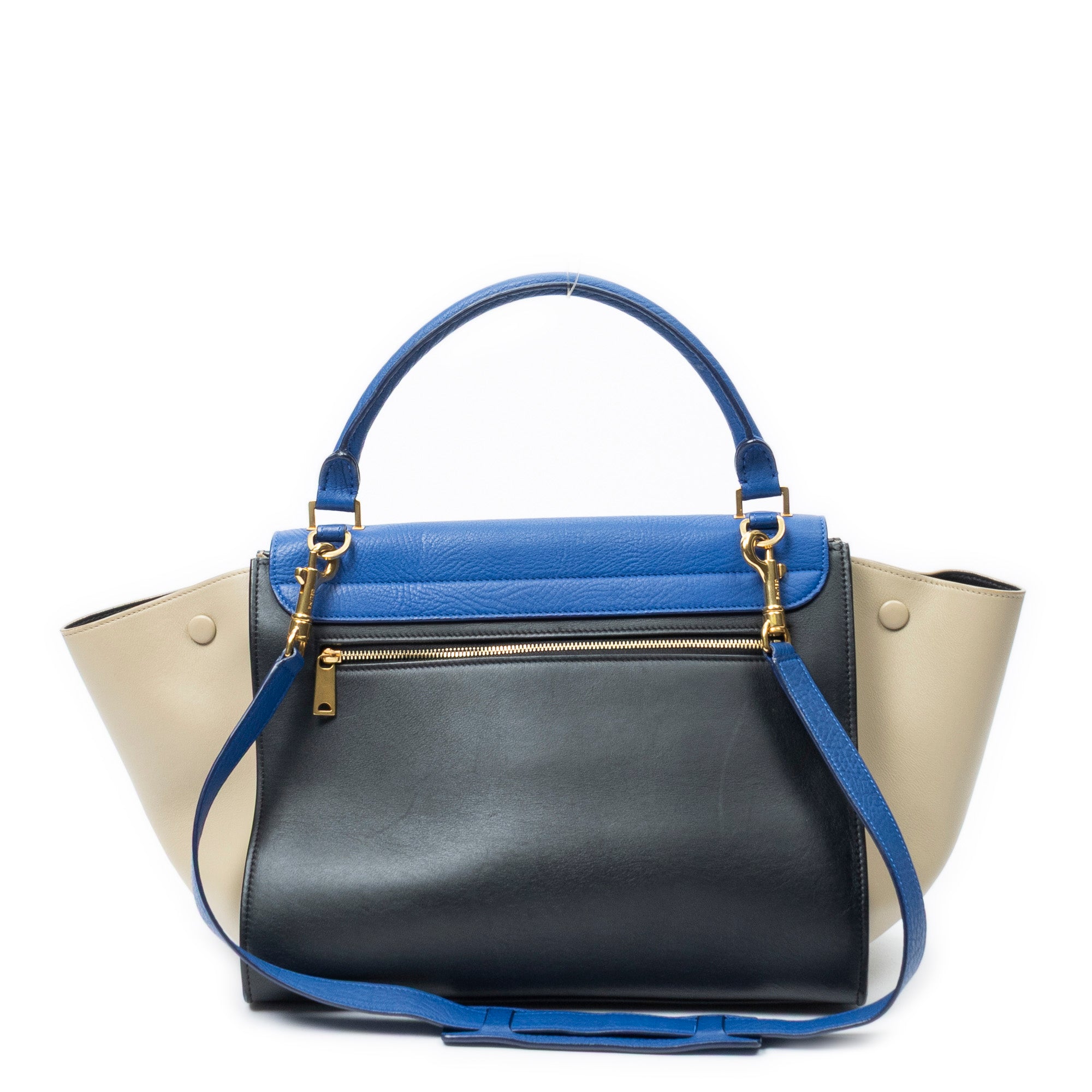 Shoulder Bag Medium Tricolor Trapeze Black Smooth Leather