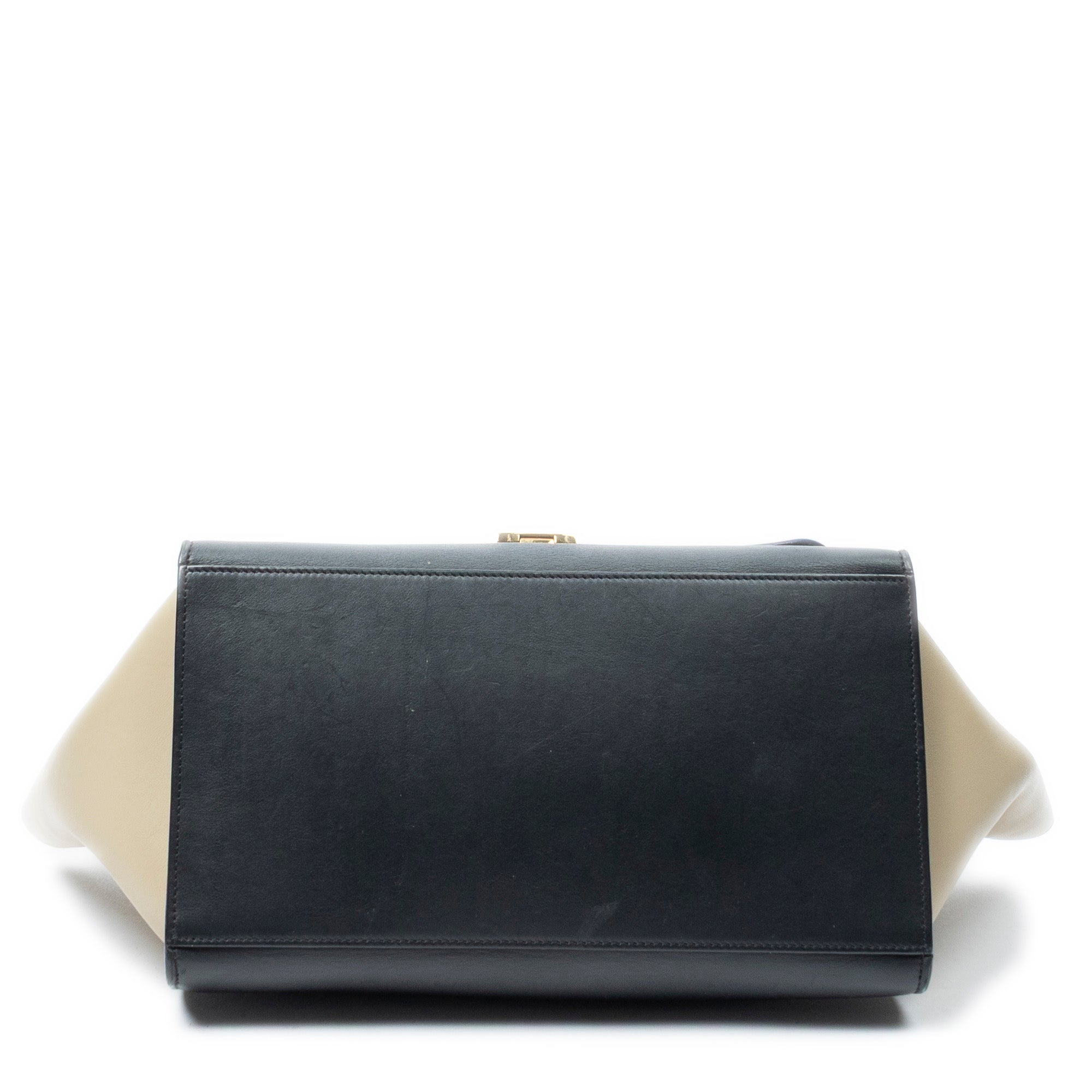 Shoulder Bag Medium Tricolor Trapeze Black Smooth Leather