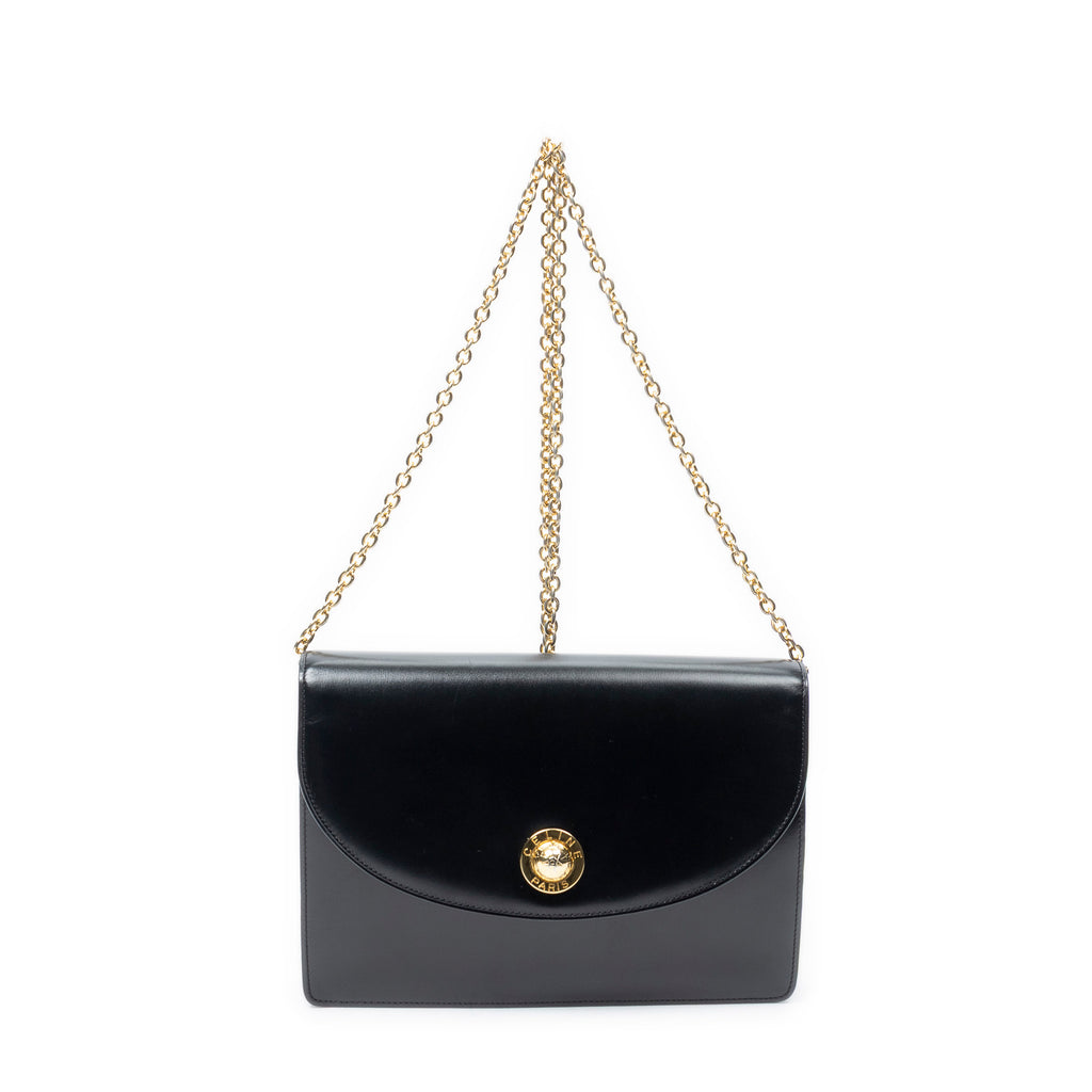 Shoulder Bag Vintage Flap Crossbody Black Smooth Calfskin Leather