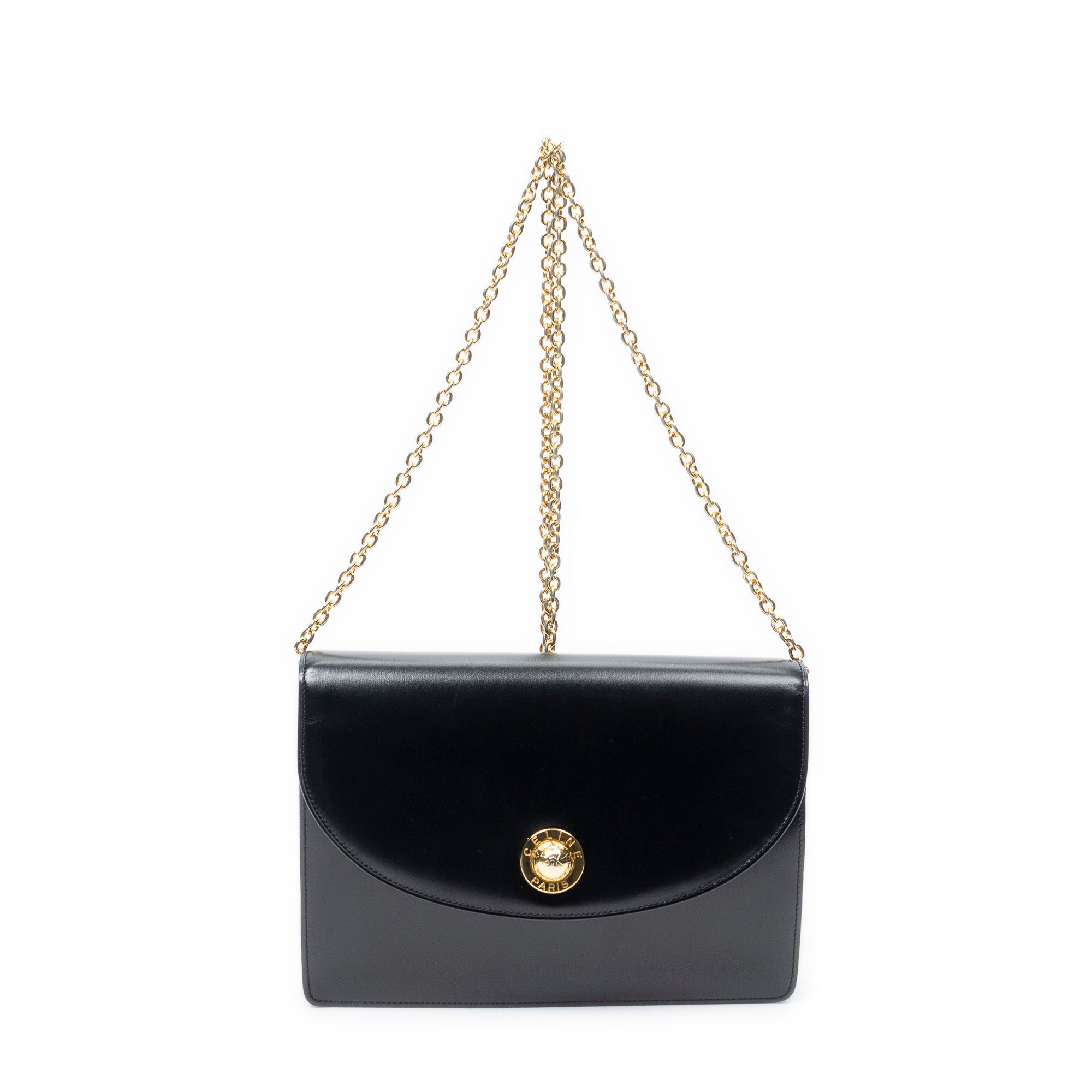 Shoulder Bag Vintage Flap Crossbody Black Smooth Calfskin Leather