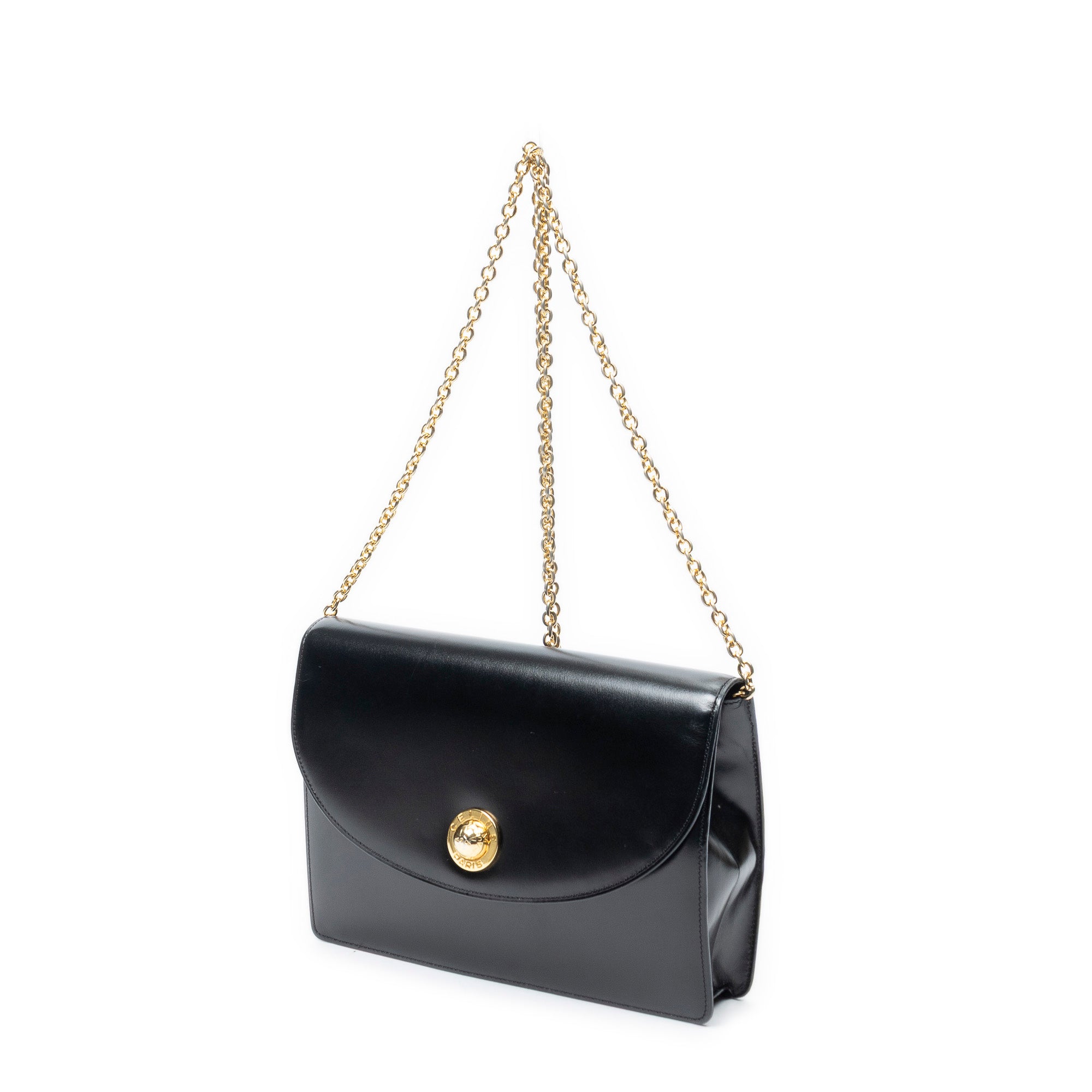Shoulder Bag Vintage Flap Crossbody Black Smooth Calfskin Leather