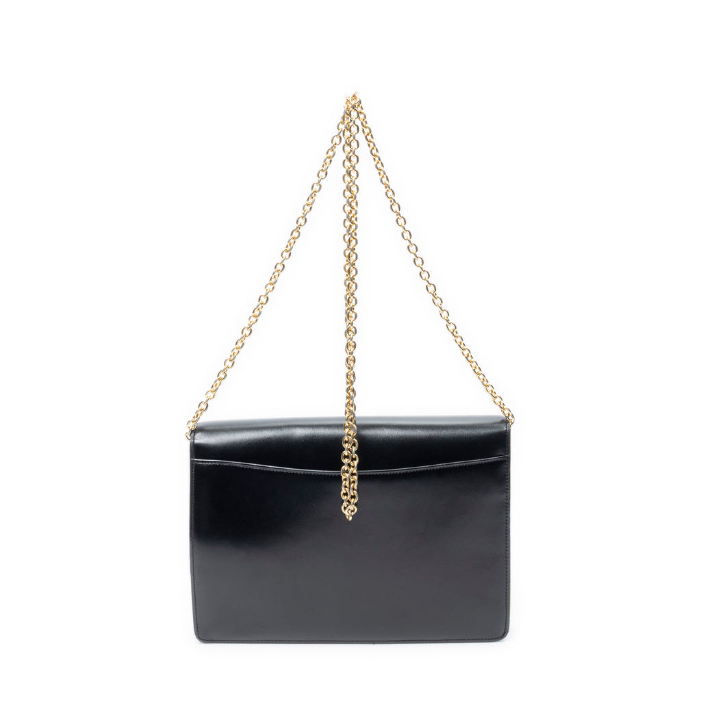 Shoulder Bag Vintage Flap Crossbody Black Smooth Calfskin Leather