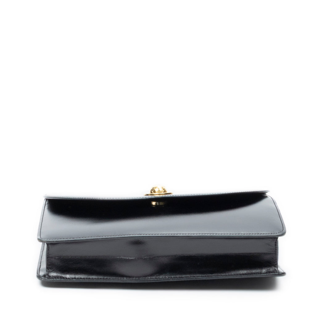 Shoulder Bag Vintage Flap Crossbody Black Smooth Calfskin Leather