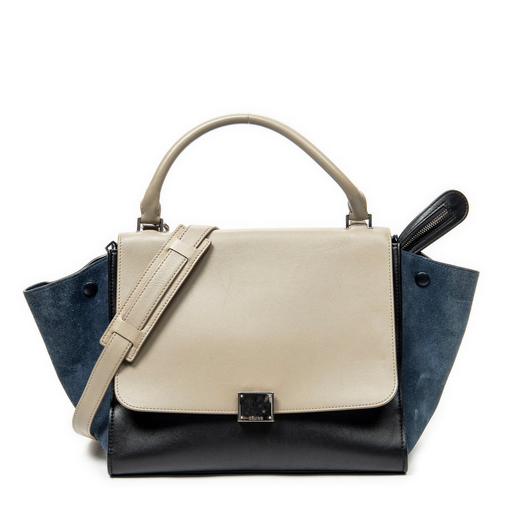 Shoulder Bag Small Tricolor Trapeze Taupe Smooth Leather