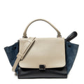 Shoulder Bag Small Tricolor Trapeze Taupe Smooth Leather
