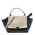 Shoulder Bag Small Tricolor Trapeze Taupe Smooth Leather