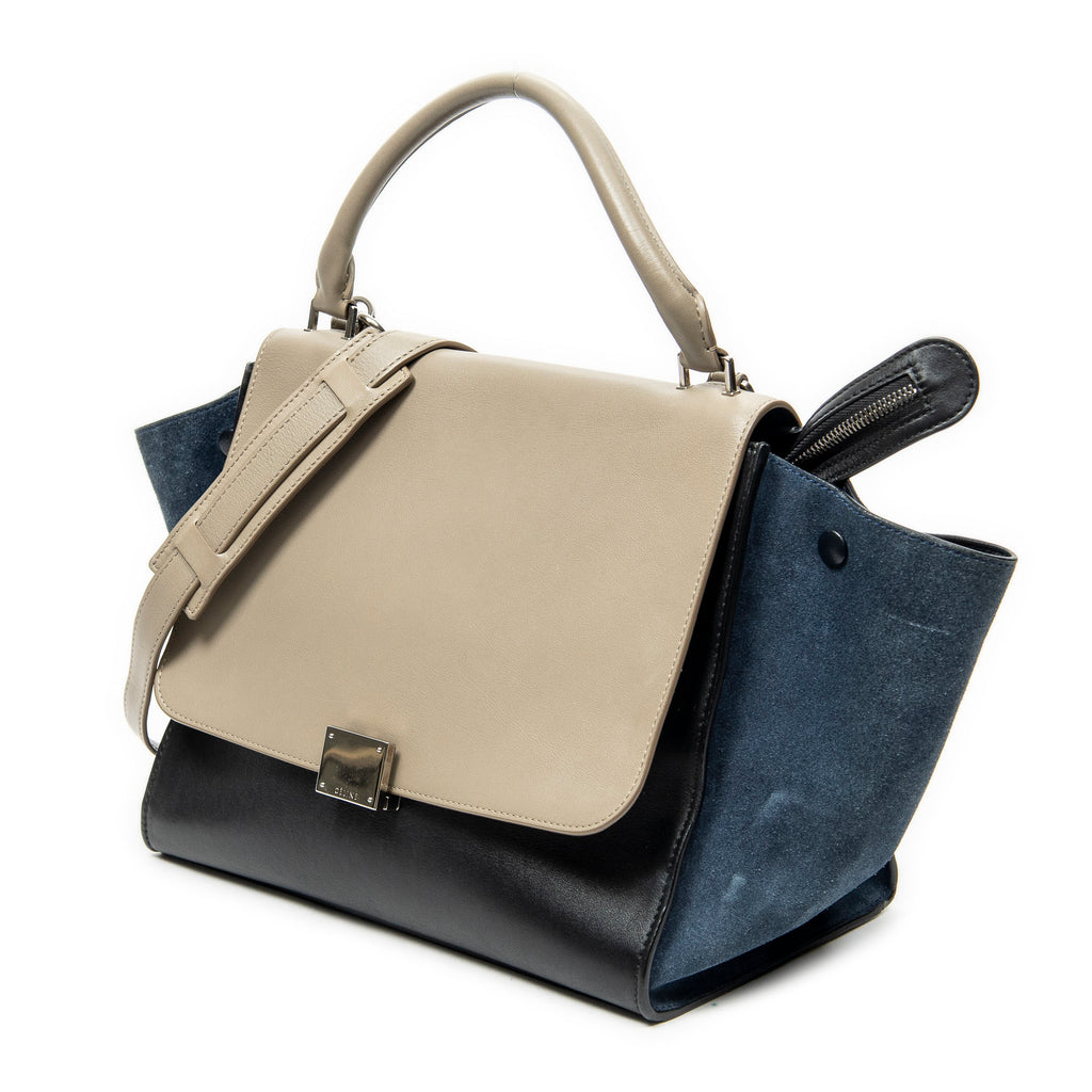 Shoulder Bag Small Tricolor Trapeze Taupe Smooth Leather
