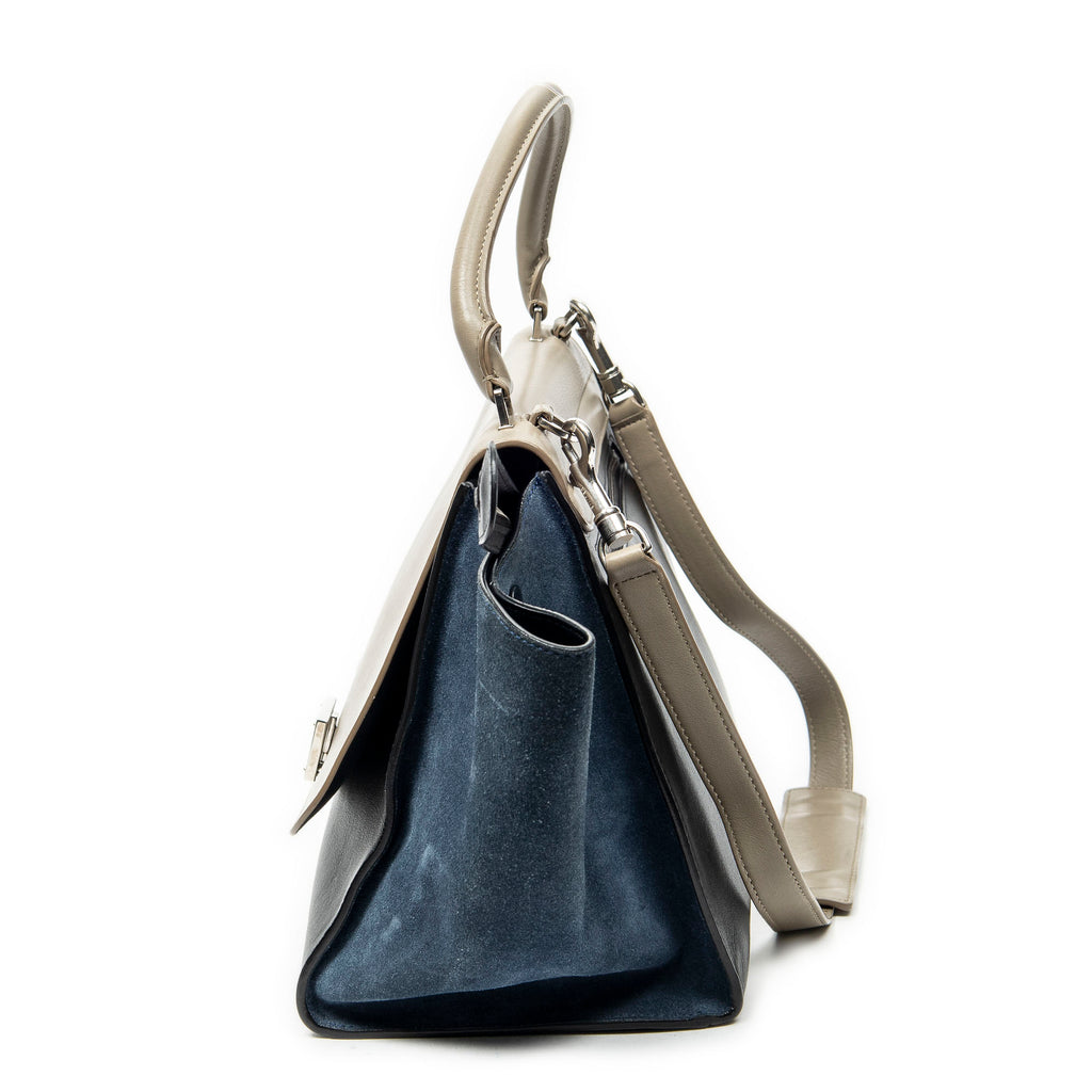Shoulder Bag Small Tricolor Trapeze Taupe Smooth Leather