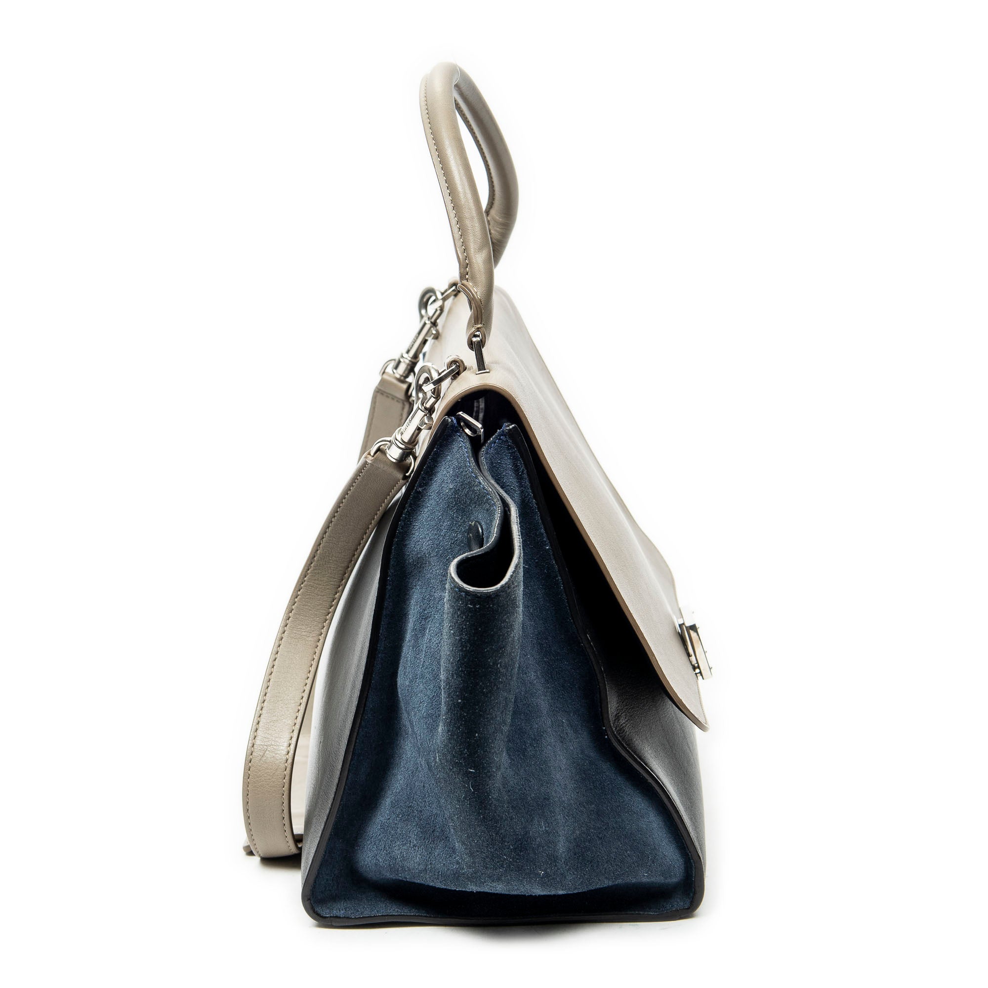 Shoulder Bag Small Tricolor Trapeze Taupe Smooth Leather