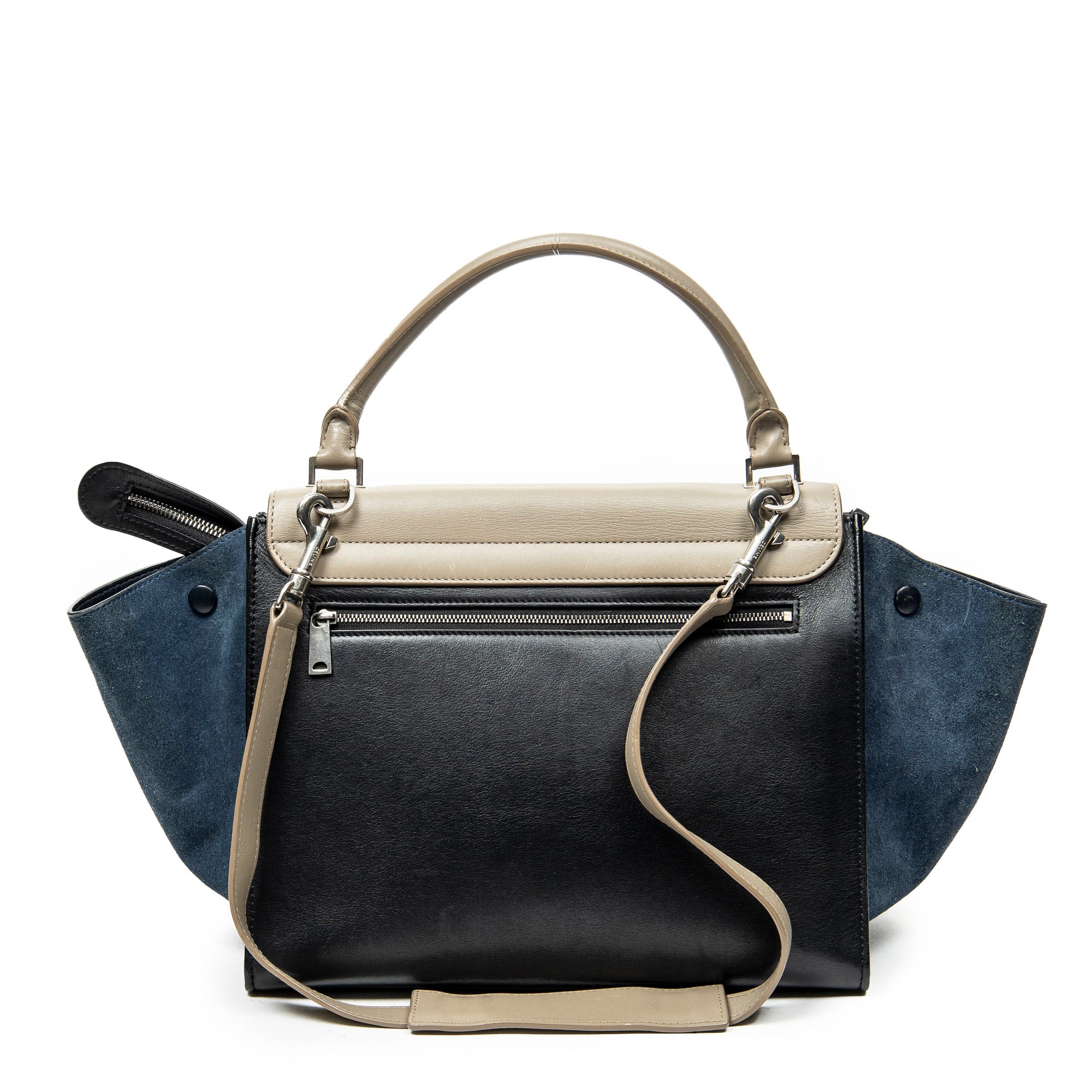 Shoulder Bag Small Tricolor Trapeze Taupe Smooth Leather