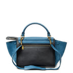 Shoulder Bag Small Bicolor Trapeze Blue Smooth Leather
