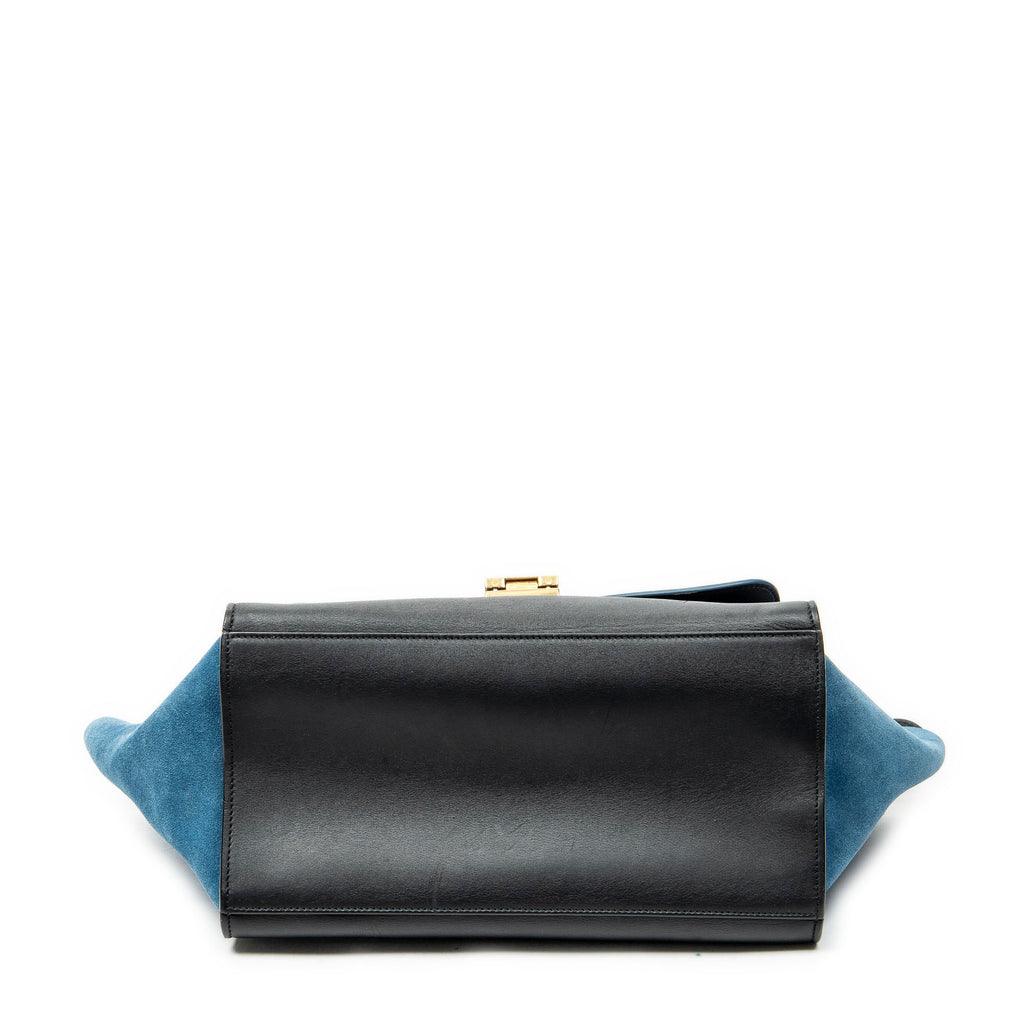 Shoulder Bag Small Bicolor Trapeze Blue Smooth Leather
