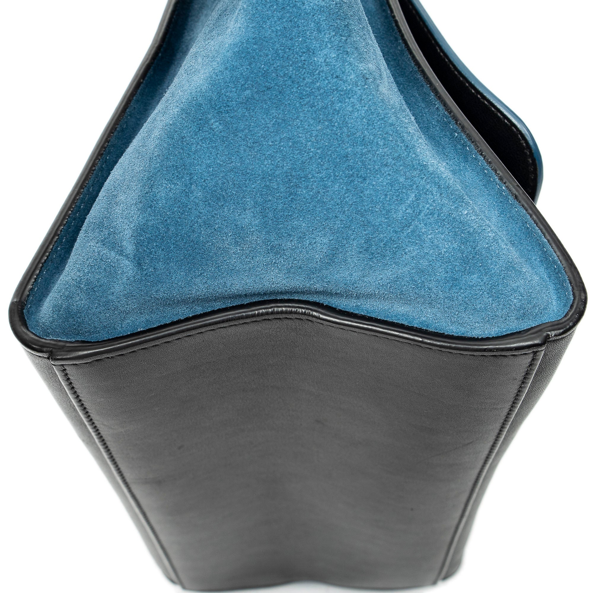 Shoulder Bag Small Bicolor Trapeze Blue Smooth Leather