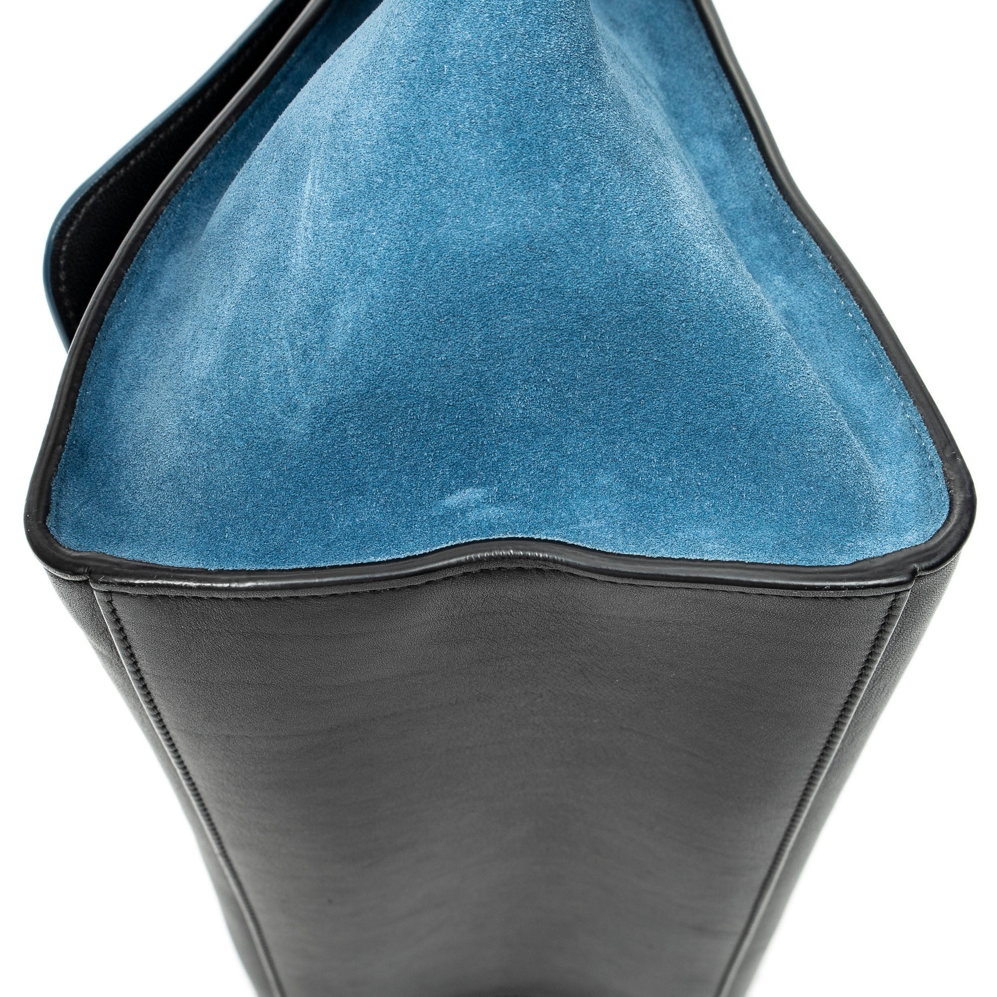Shoulder Bag Small Bicolor Trapeze Blue Smooth Leather