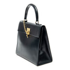Shoulder Bag Vintage Top Handle Navy Smooth Leather