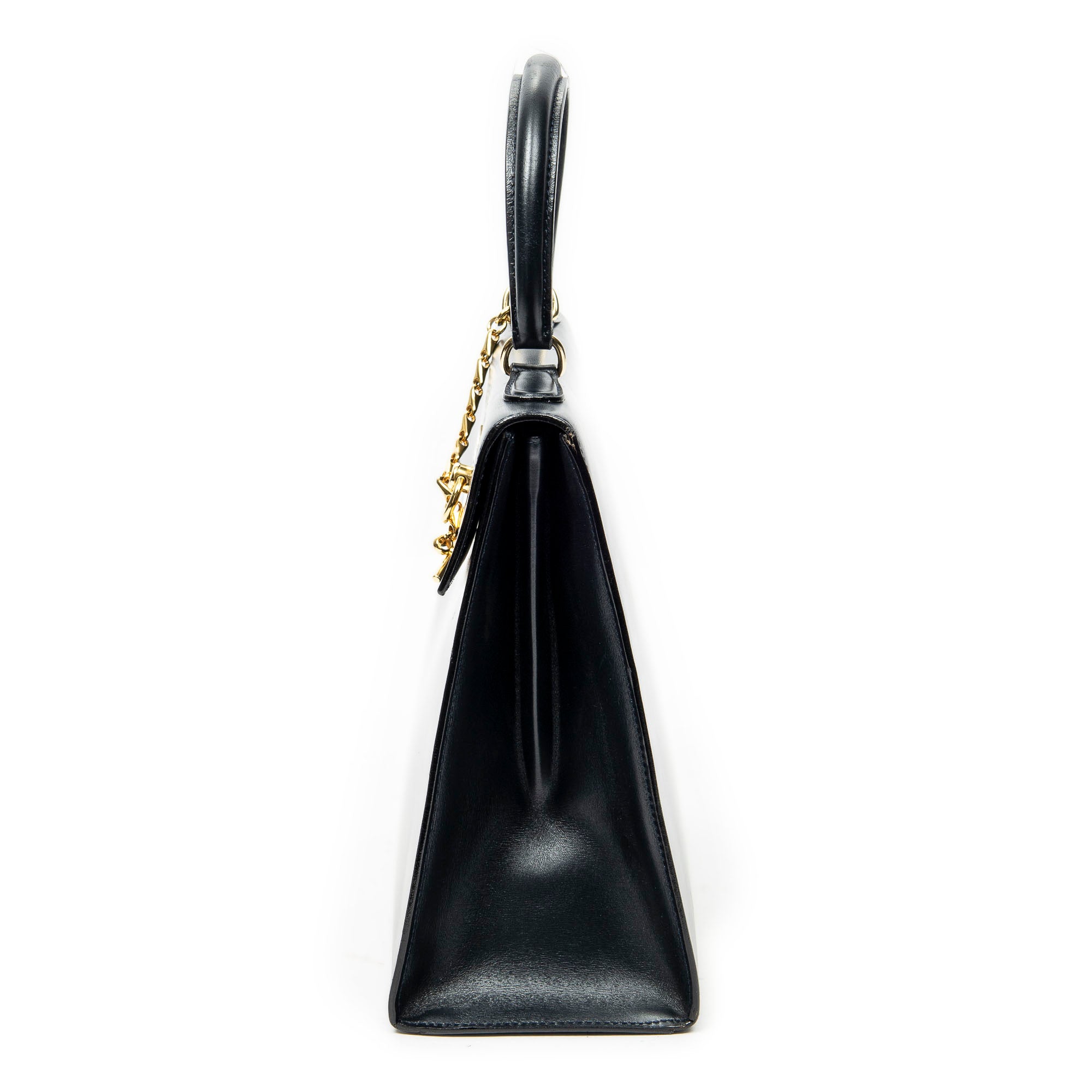 Shoulder Bag Vintage Top Handle Navy Smooth Leather