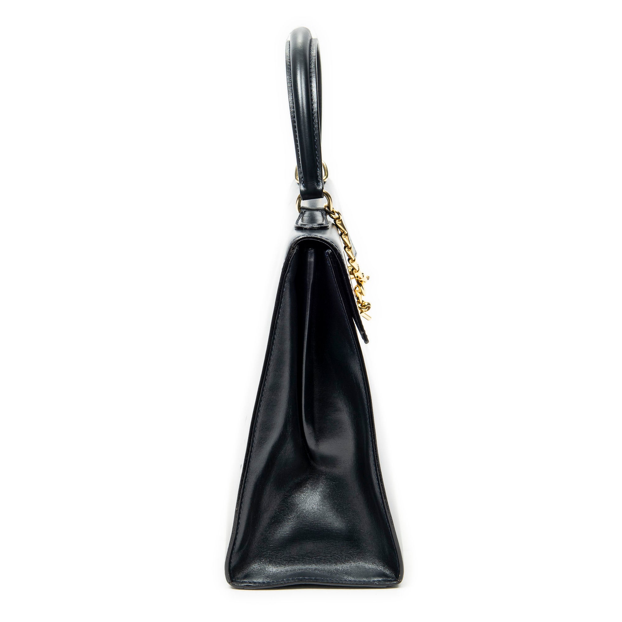 Shoulder Bag Vintage Top Handle Navy Smooth Leather