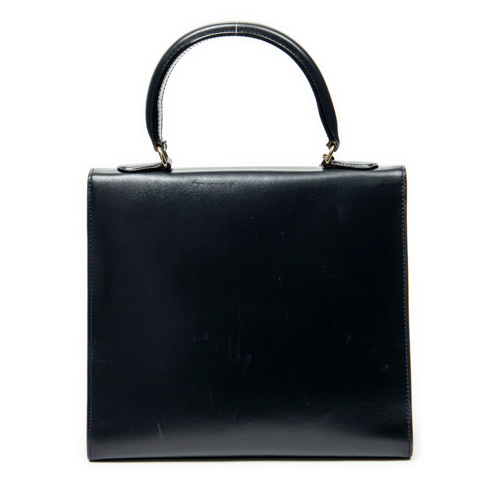 Shoulder Bag Vintage Top Handle Navy Smooth Leather