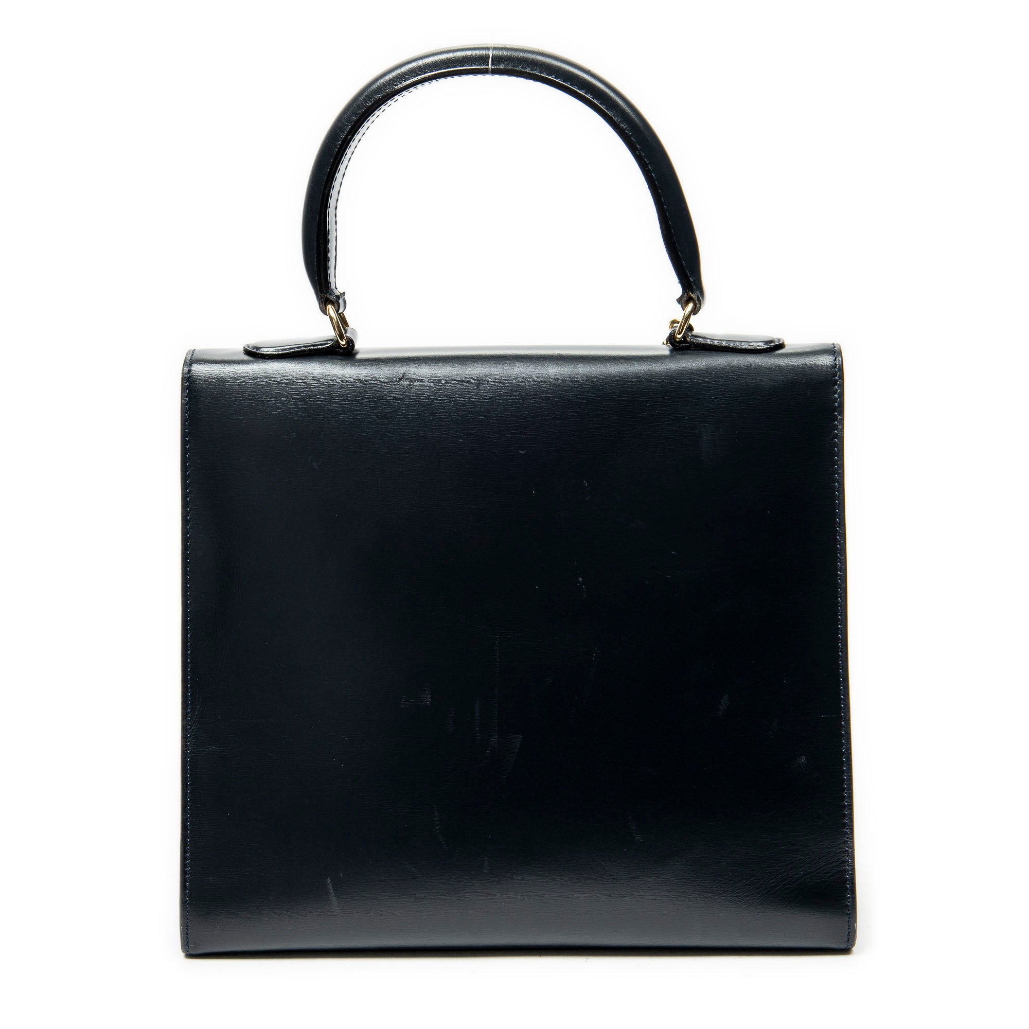 Shoulder Bag Vintage Top Handle Navy Smooth Leather