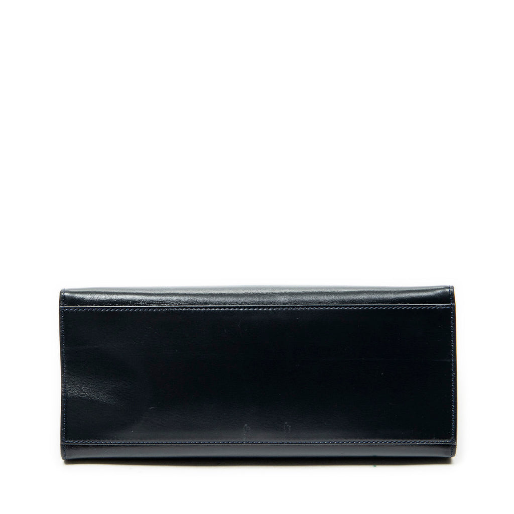 Shoulder Bag Vintage Top Handle Navy Smooth Leather