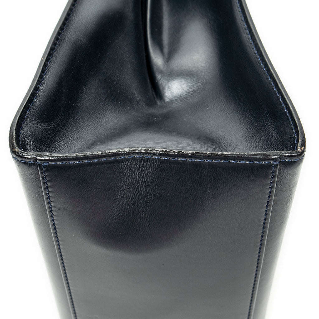 Shoulder Bag Vintage Top Handle Navy Smooth Leather