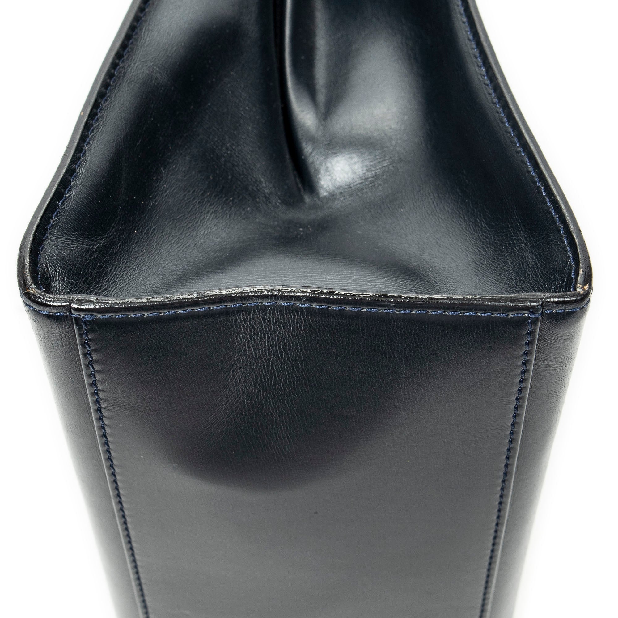 Shoulder Bag Vintage Top Handle Navy Smooth Leather