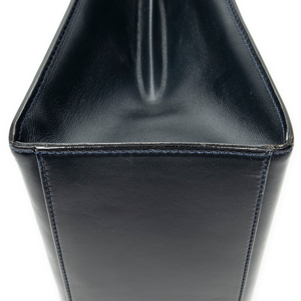 Shoulder Bag Vintage Top Handle Navy Smooth Leather