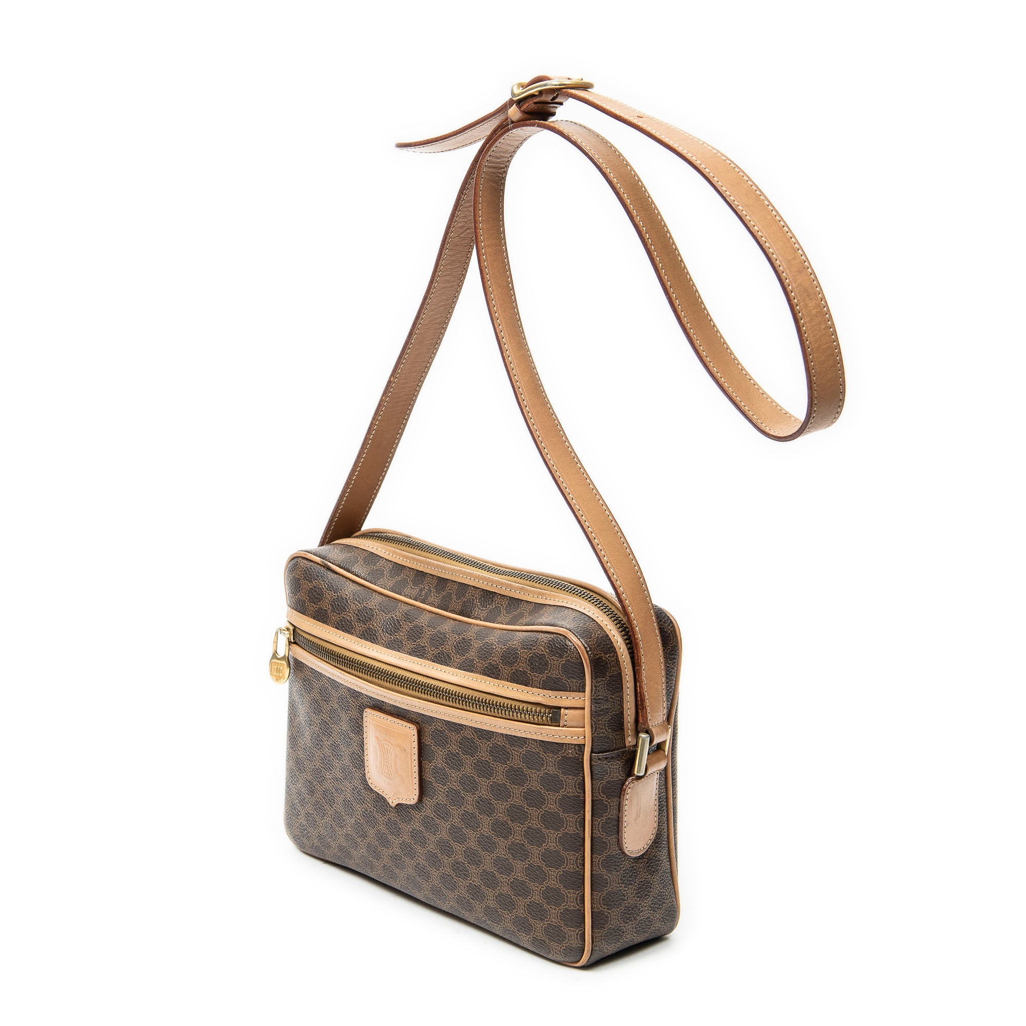 Shoulder Bag Zip Crossbody Brown Macadam Coated Canvas