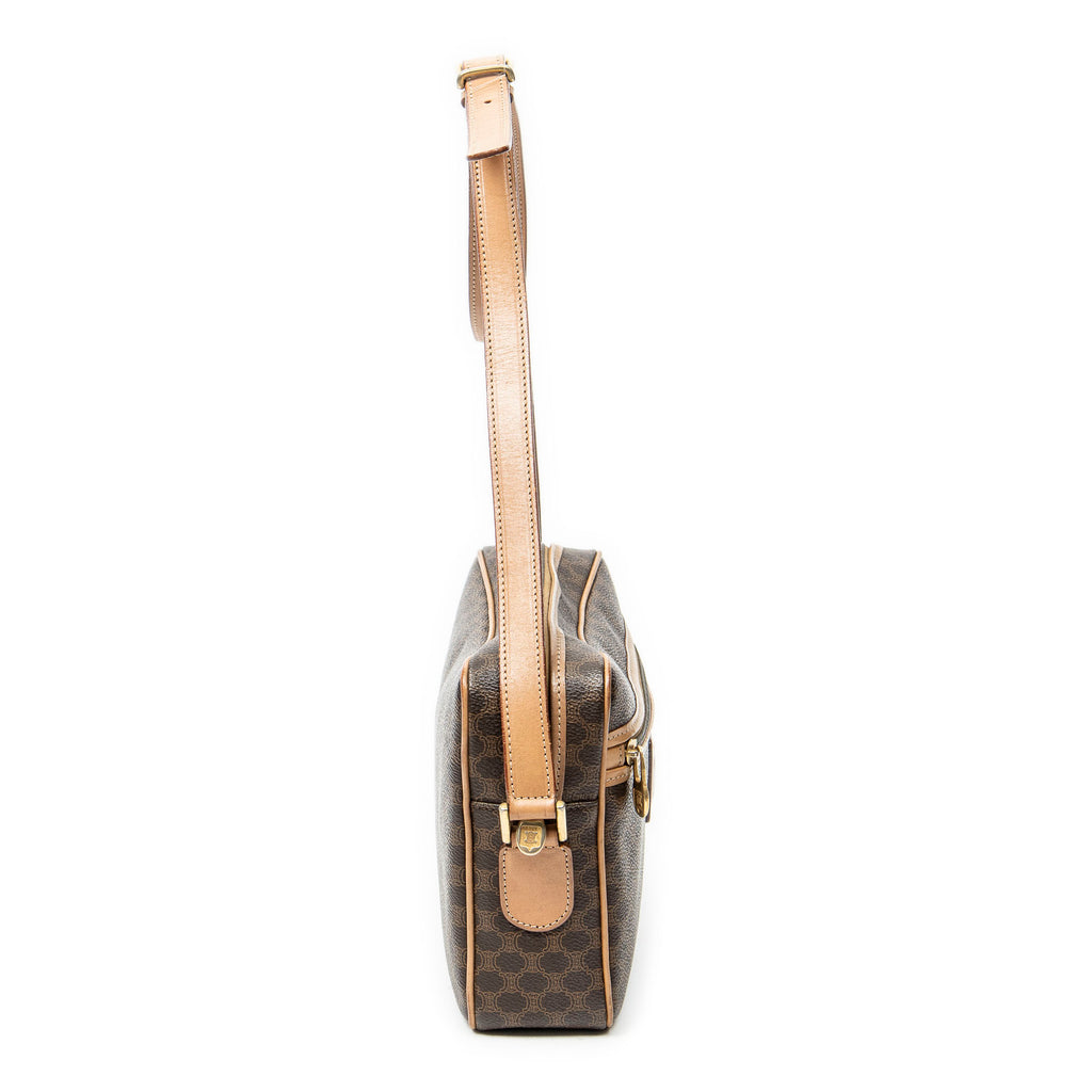Shoulder Bag Zip Crossbody Brown Macadam Coated Canvas