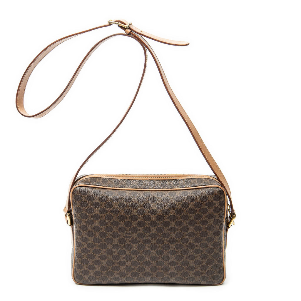 Shoulder Bag Zip Crossbody Brown Macadam Coated Canvas