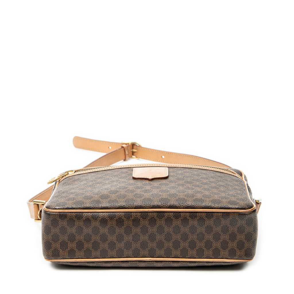 Shoulder Bag Zip Crossbody Brown Macadam Coated Canvas