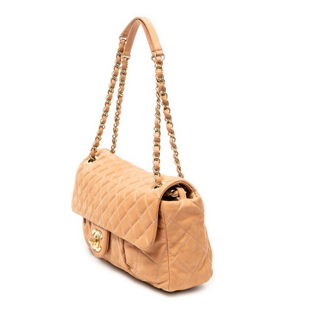 Shoulder Bag Coco Pleats Flap Tan Quilted Lambskin Leather