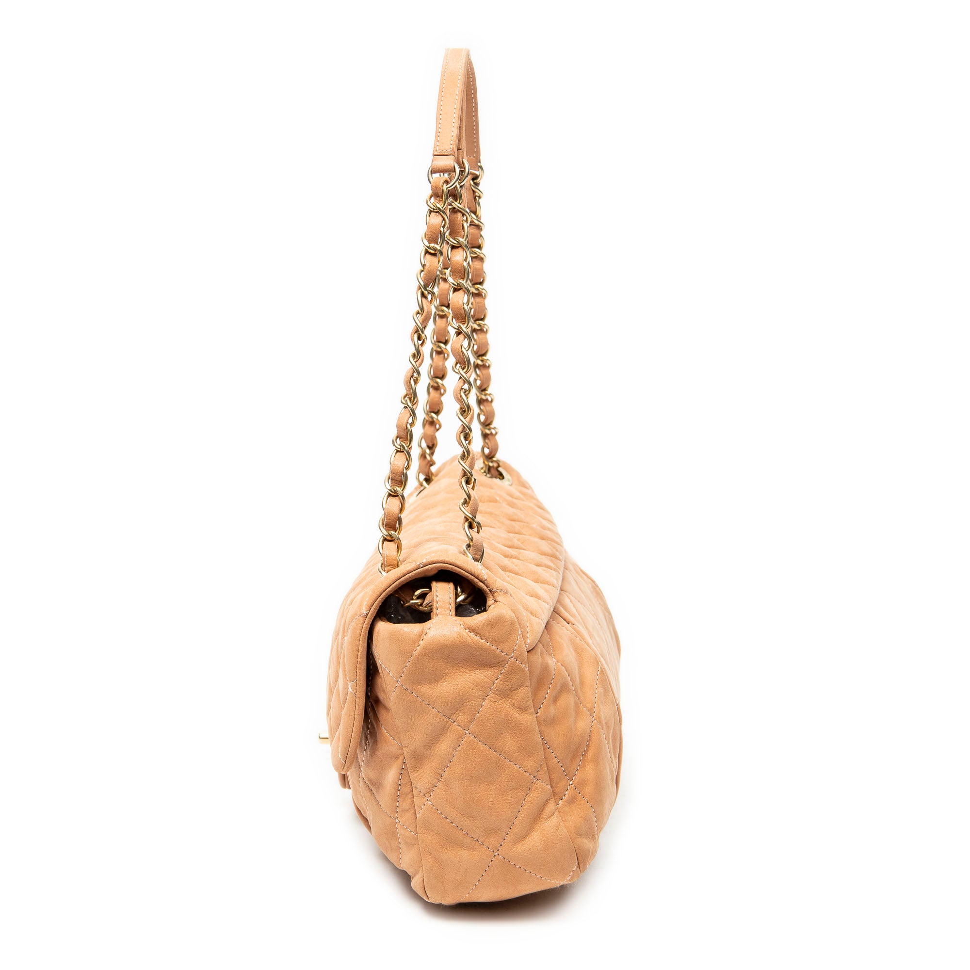 Shoulder Bag Coco Pleats Flap Tan Quilted Lambskin Leather