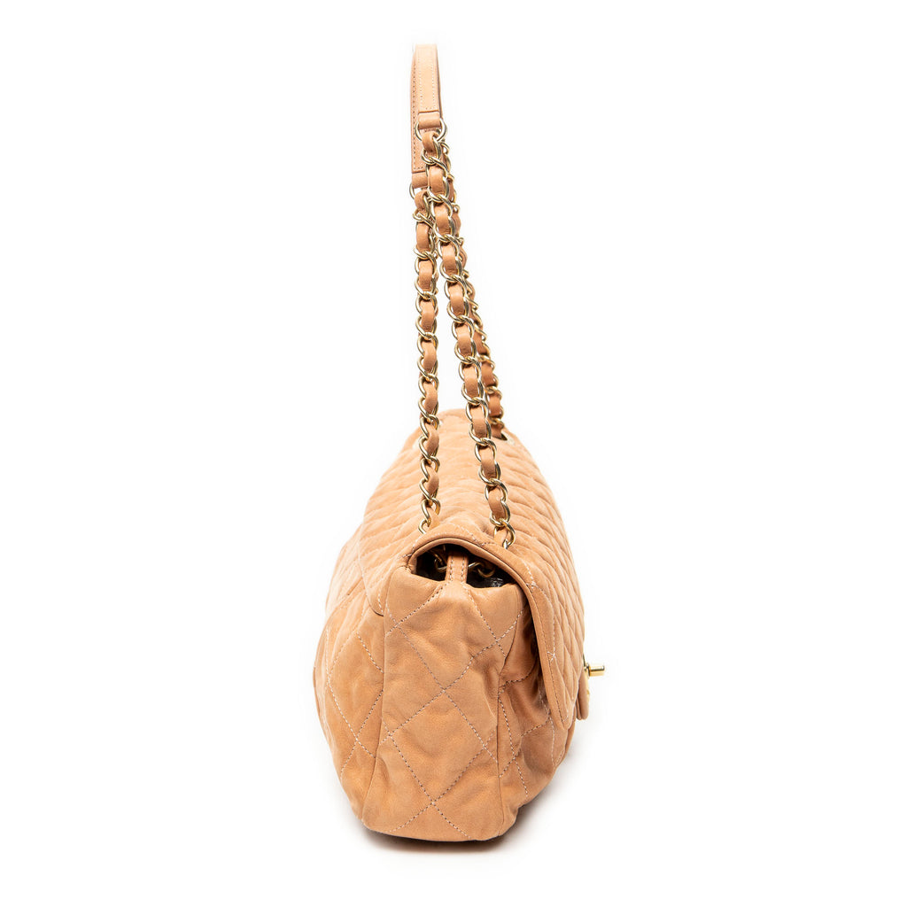 Shoulder Bag Coco Pleats Flap Tan Quilted Lambskin Leather
