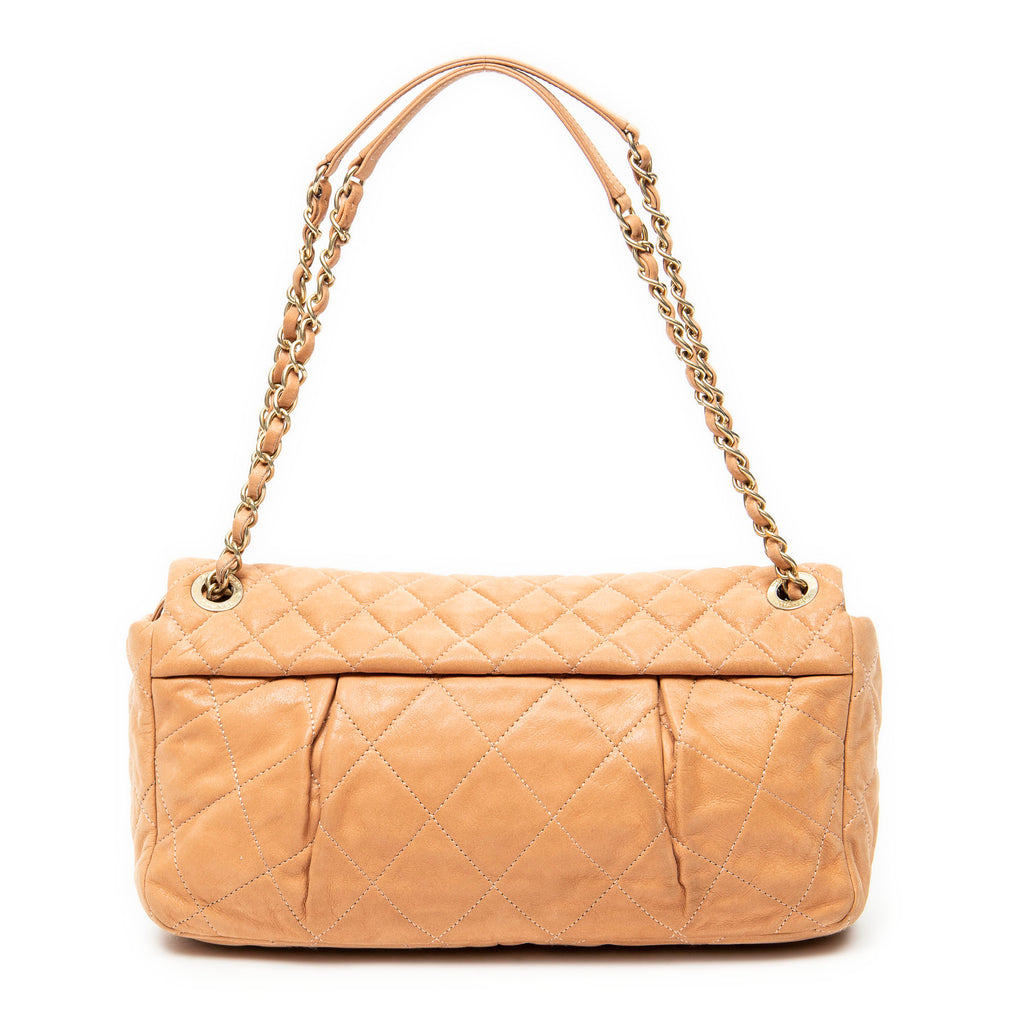 Shoulder Bag Coco Pleats Flap Tan Quilted Lambskin Leather