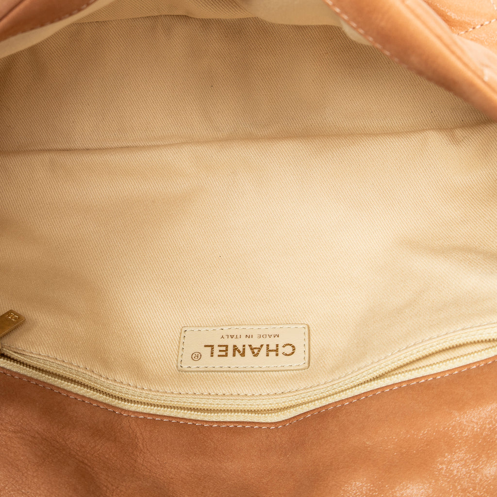 Shoulder Bag Coco Pleats Flap Tan Quilted Lambskin Leather