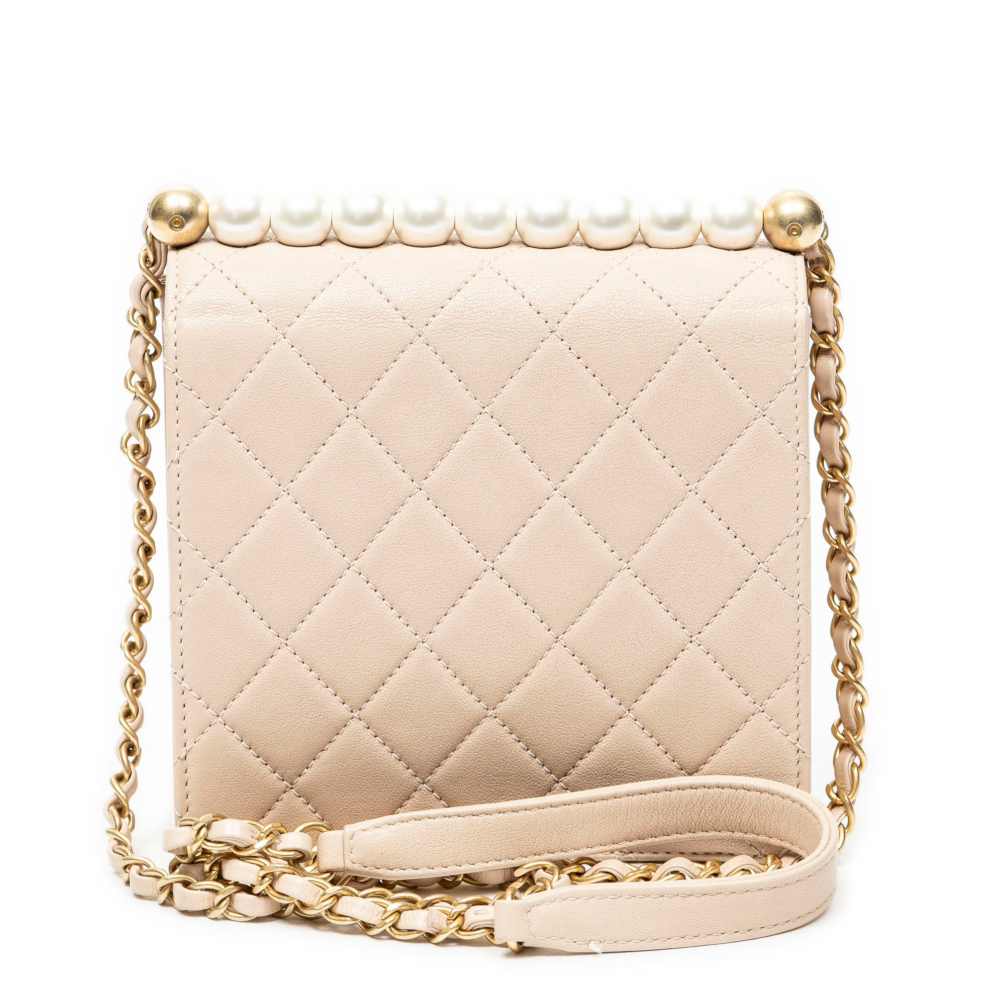 Shoulder Bag Mini Chic Pearls Flap Pink Quilted Lambskin Leather