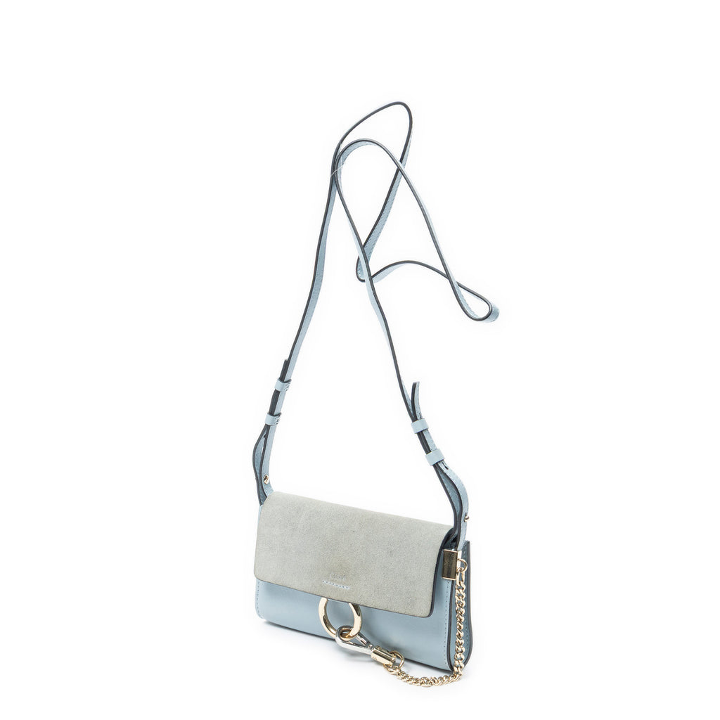 Shoulder Bag Mini Faye Light Blue Calfskin Leather