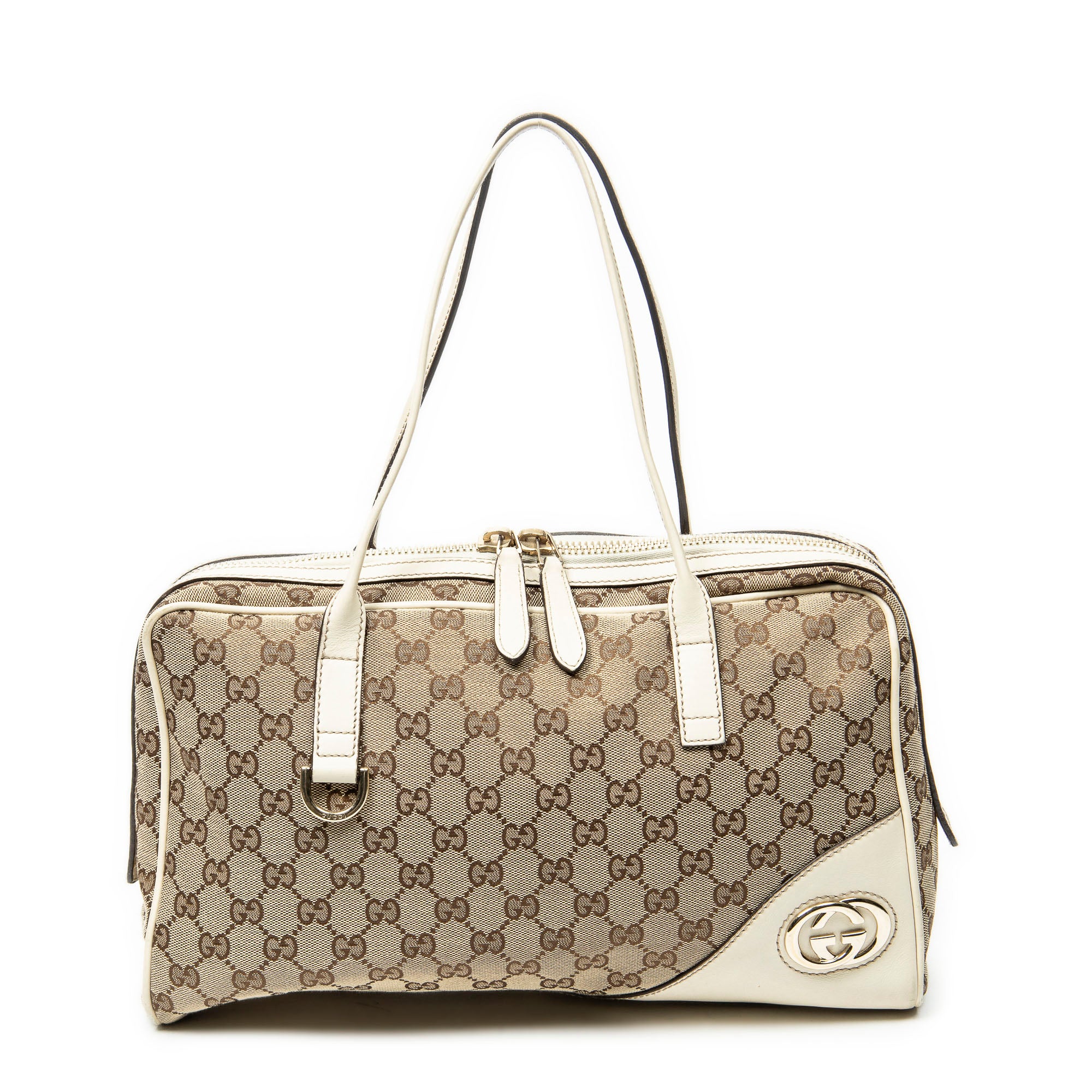 Shoulder Bag Britt Satchel Bag Beige Monogrammed Canvas