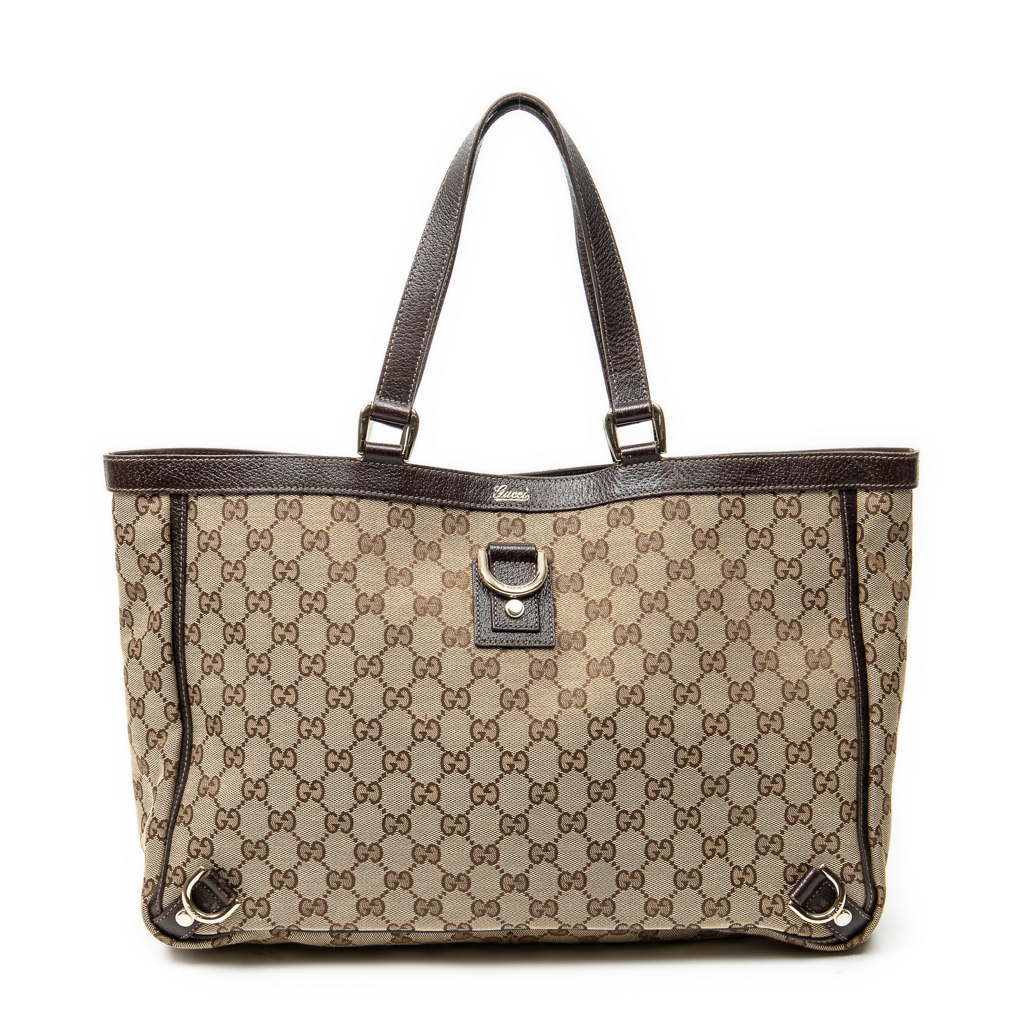 Shoulder Bag Large Abbey D-Ring Tote Beige Monogrammed Canvas