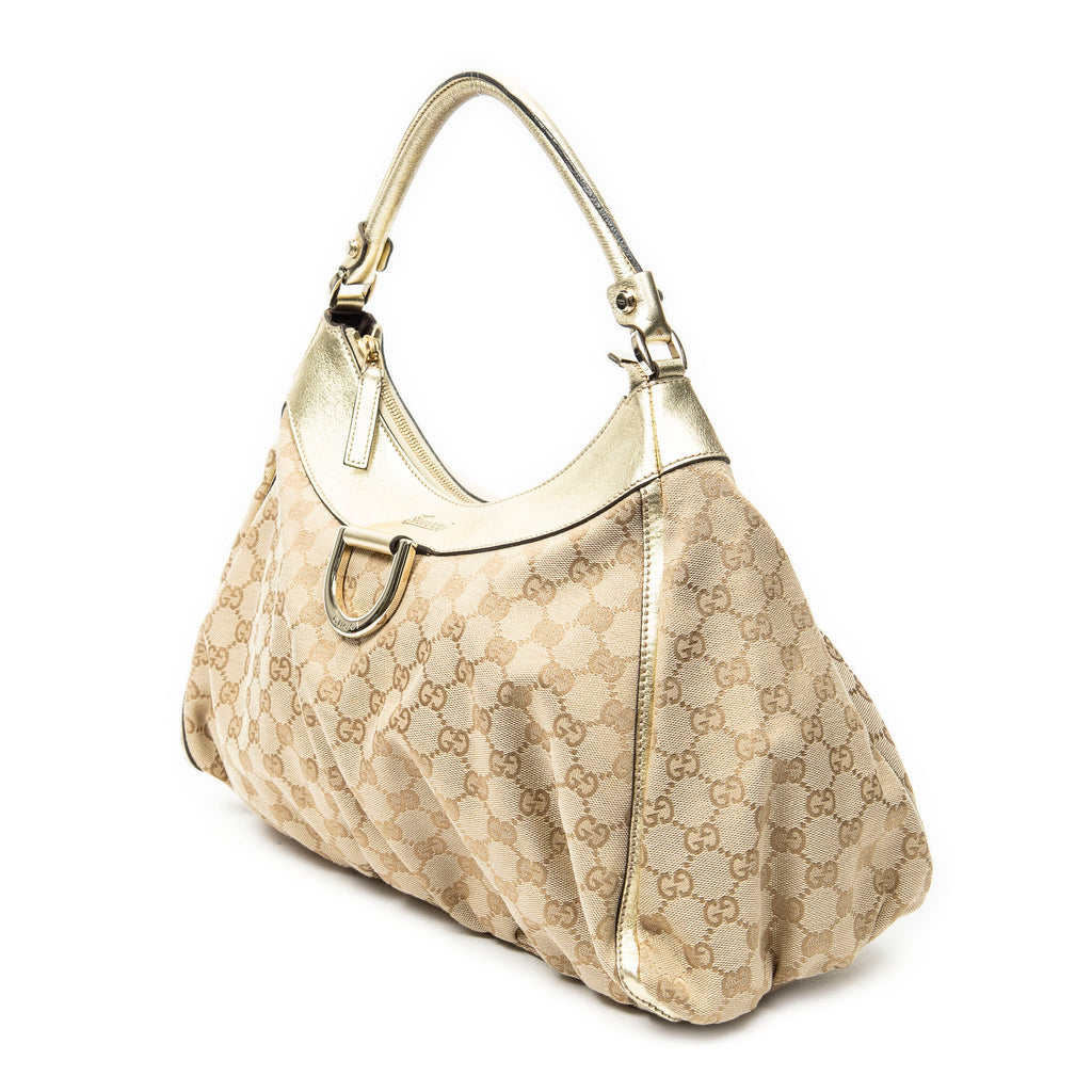 Shoulder Bag Large D-Ring Hobo Beige Monogrammed Canvas