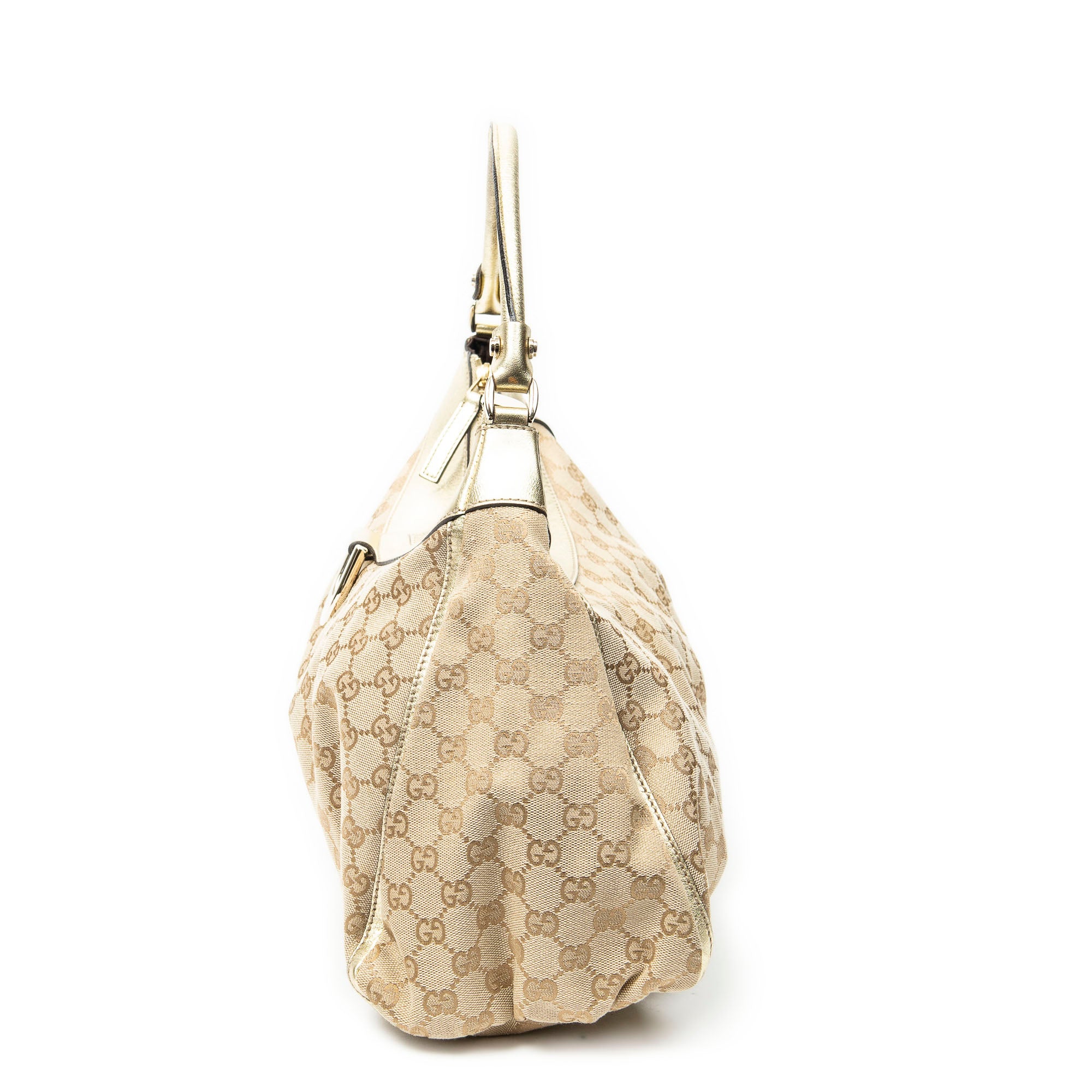 Bolso de Hombro Grande Tipo Hobo con Anilla en D de Lona Monogramada Beige