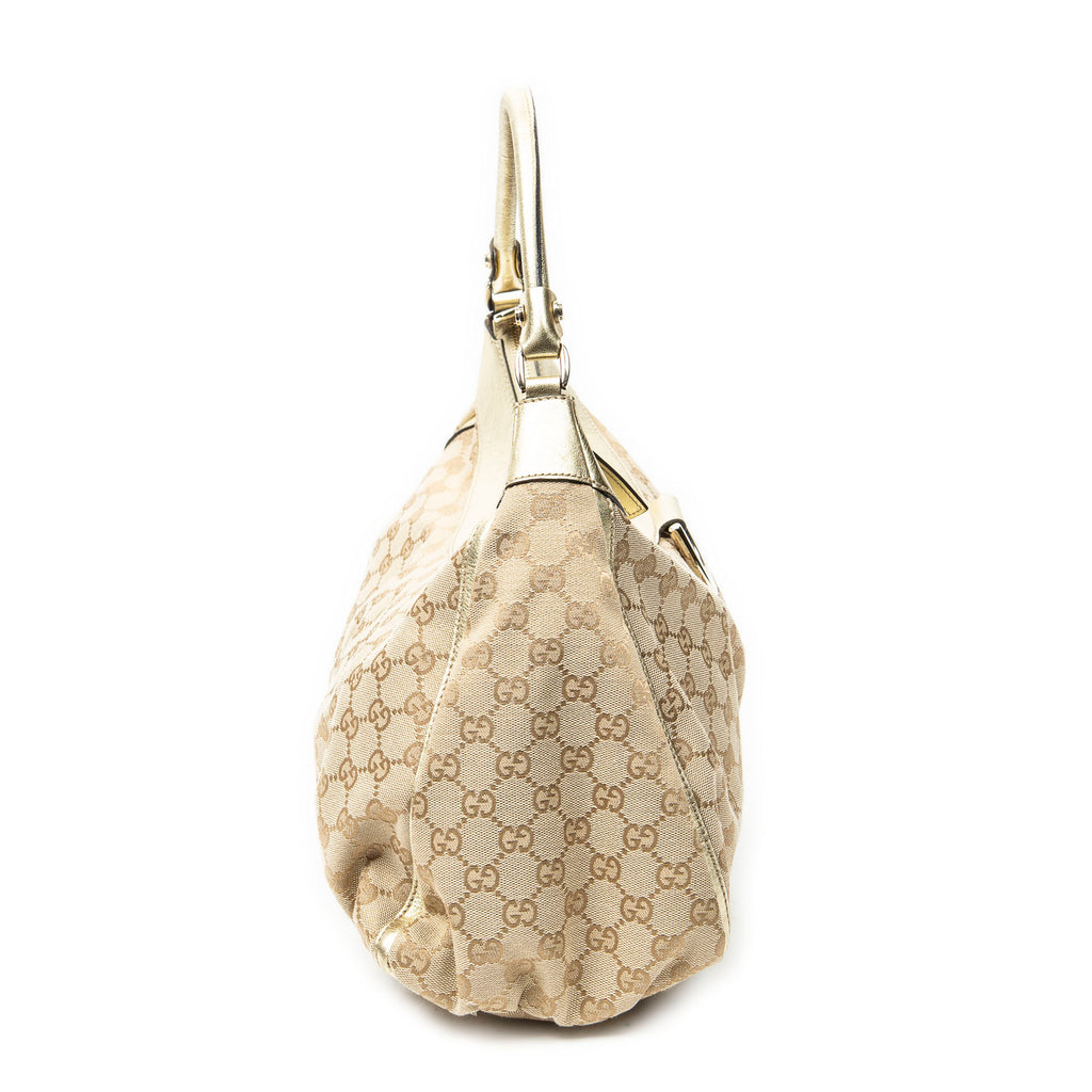 Shoulder Bag Large D-Ring Hobo Beige Monogrammed Canvas